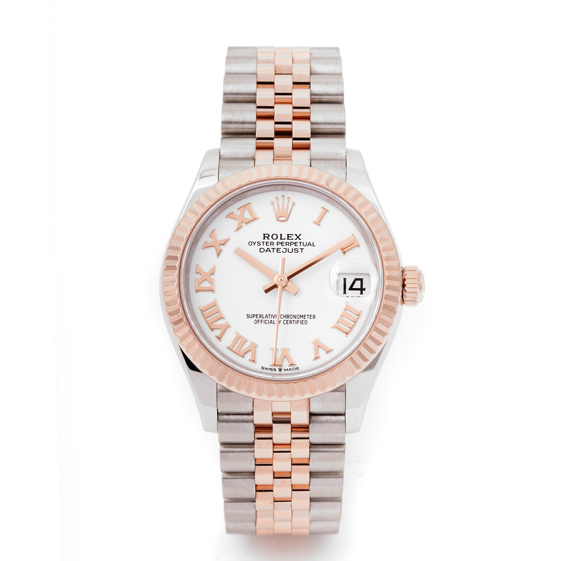 Rolex Datejust 31mm Stainless Steel & Rose Gold 278271 White Dial | Roman hour markers, Fluted bezel