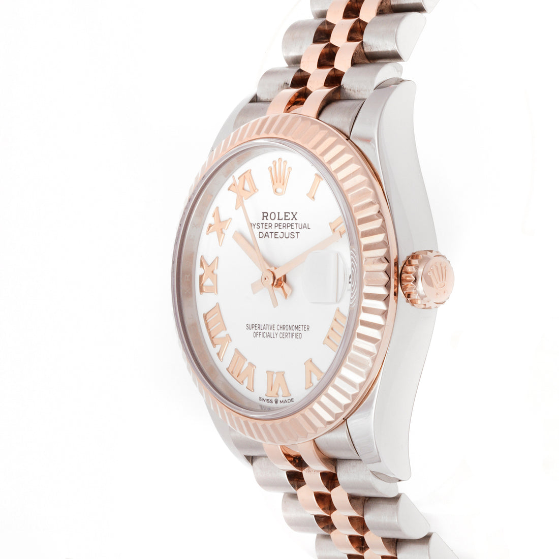 Rolex Datejust 31mm Stainless Steel & Rose Gold 278271 White Dial | Roman hour markers, Fluted bezel