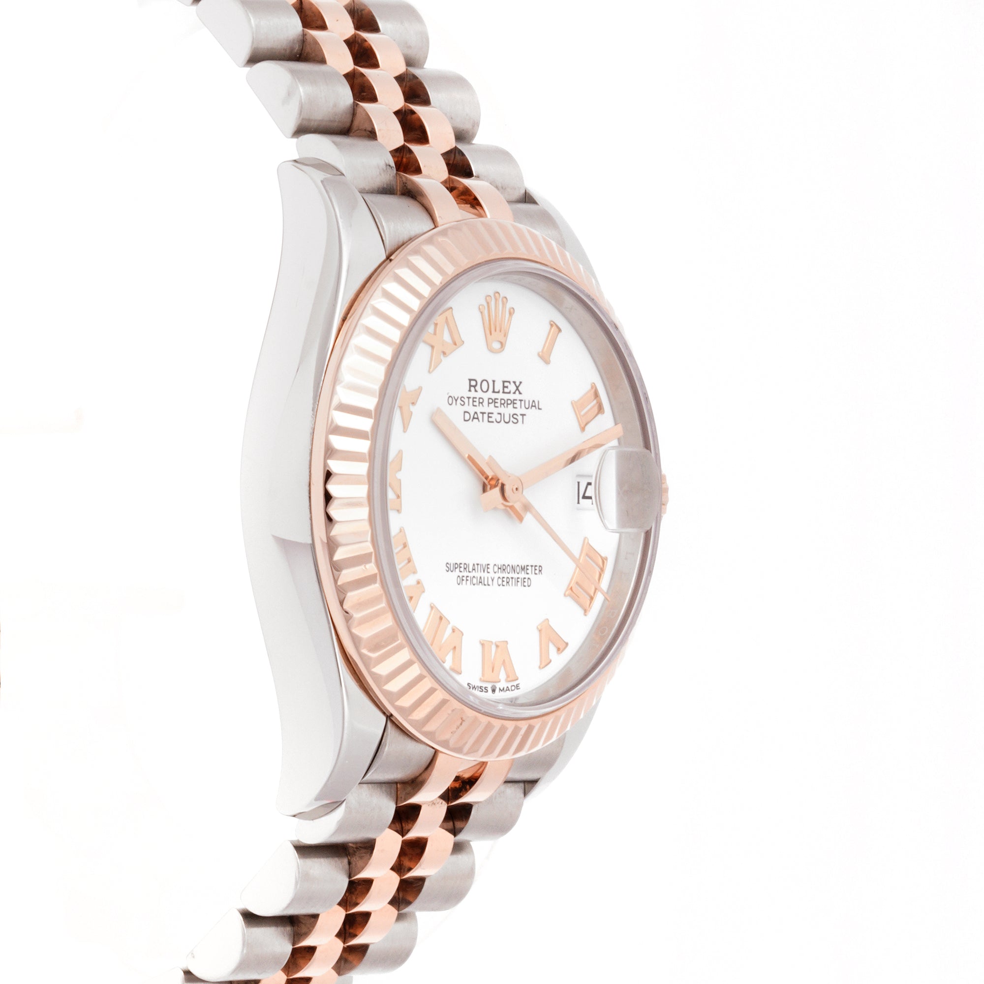 Rolex Datejust 31mm Stainless Steel & Rose Gold 278271 White Dial | Roman hour markers, Fluted bezel