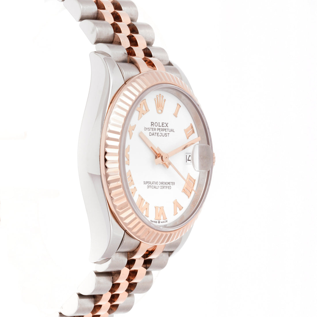 Rolex Datejust 31mm Stainless Steel & Rose Gold 278271 White Dial | Roman hour markers, Fluted bezel