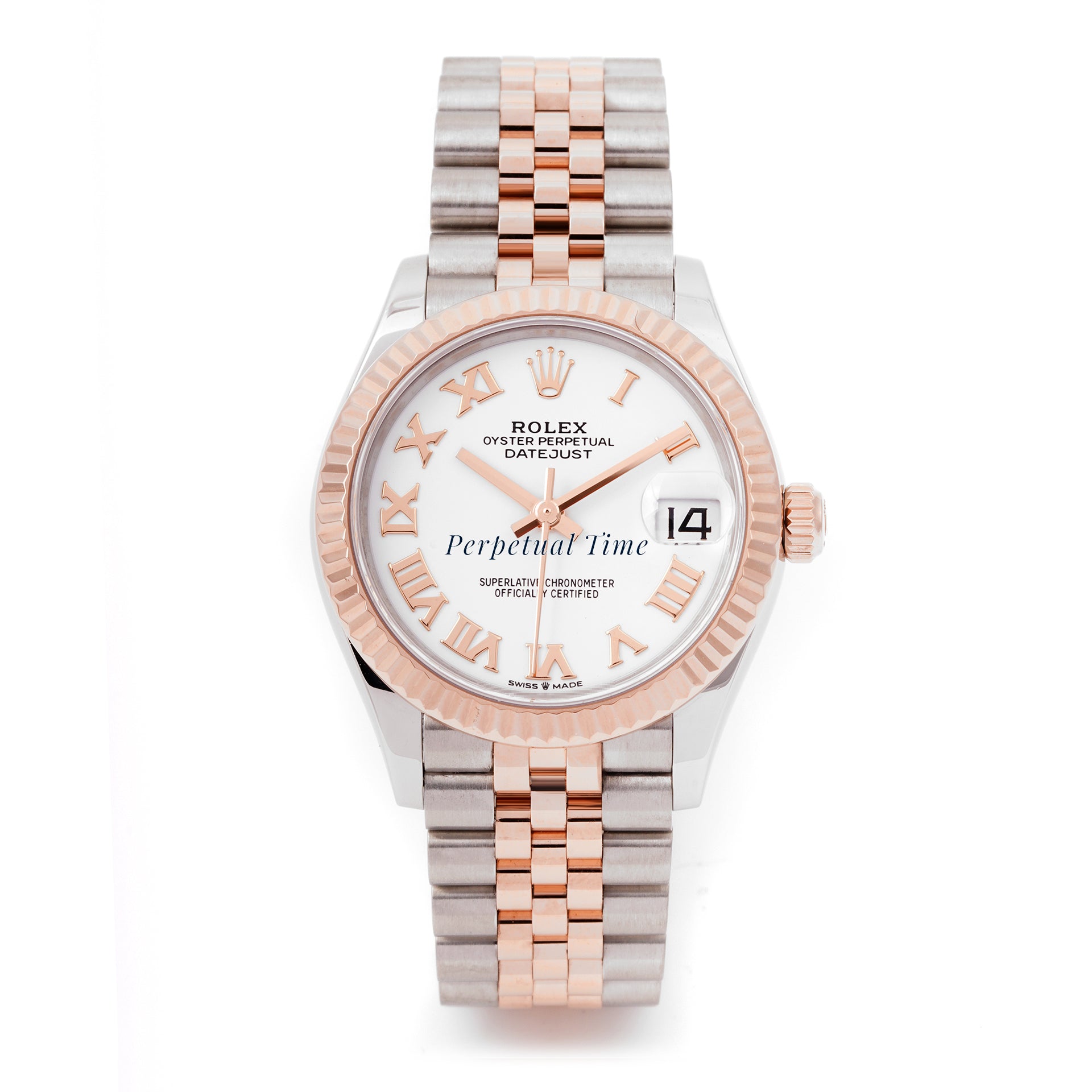 Rolex Datejust 31mm Stainless Steel & Rose Gold 278271 White Dial | Roman hour markers, Fluted bezel