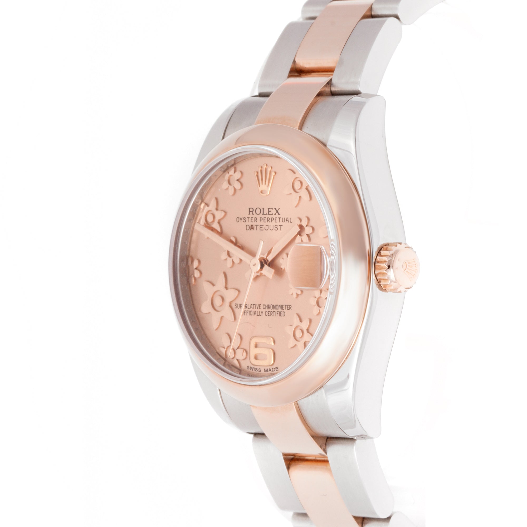 Rolex Datejust 31mm Stainless Steel & Rose Gold 178241 Pink Floral Dial | Smooth bezel