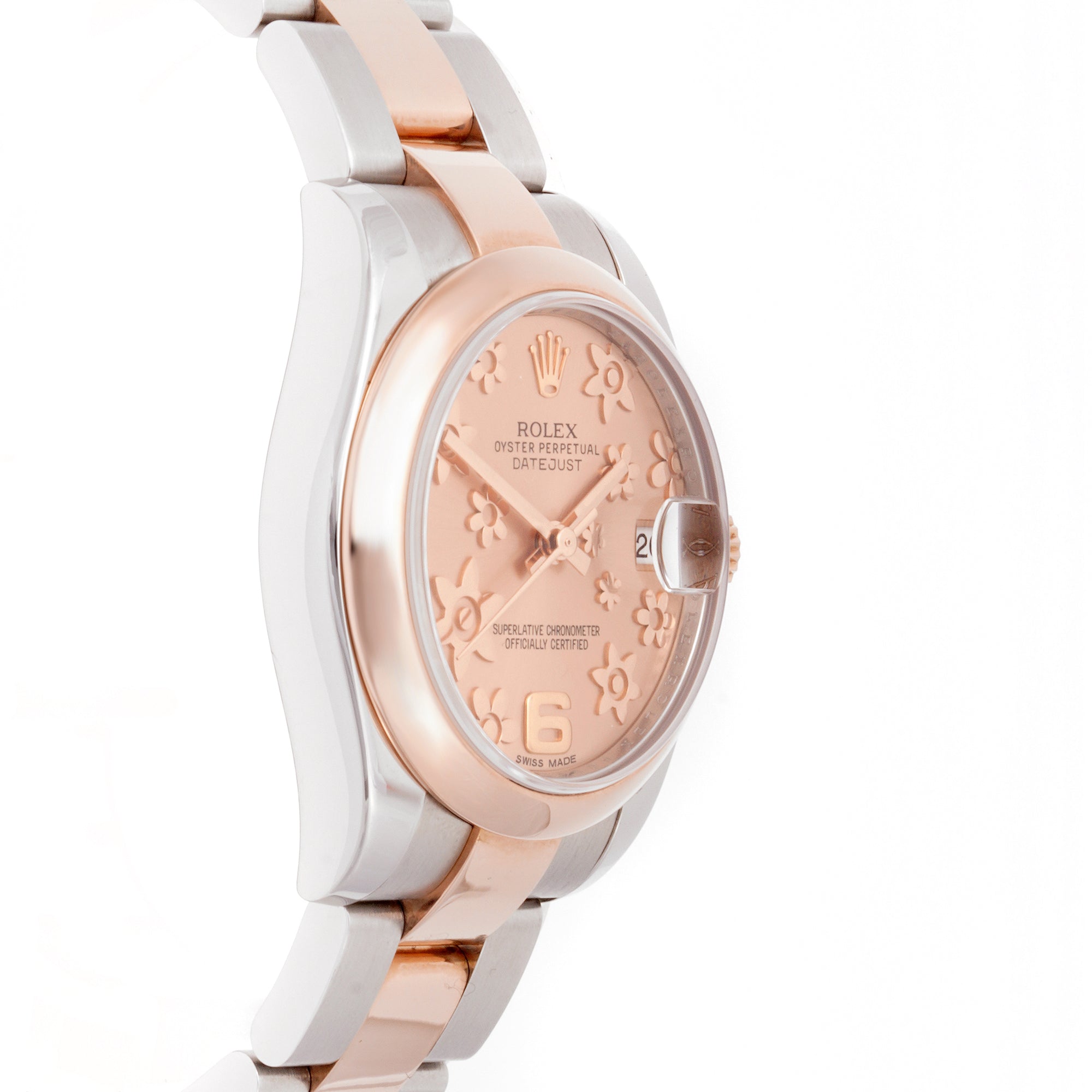 Rolex Datejust 31mm Stainless Steel & Rose Gold 178241 Pink Floral Dial | Smooth bezel