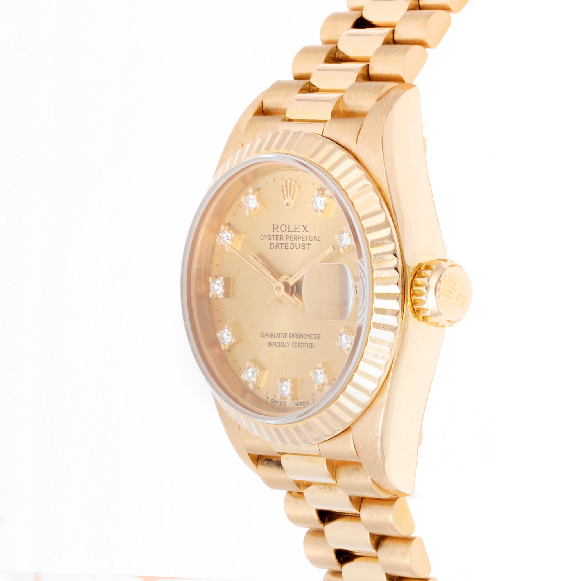 Rolex Lady-Datejust 26mm Yellow Gold 69178 Champagne Dial | Diamond hour markers, Fluted bezel