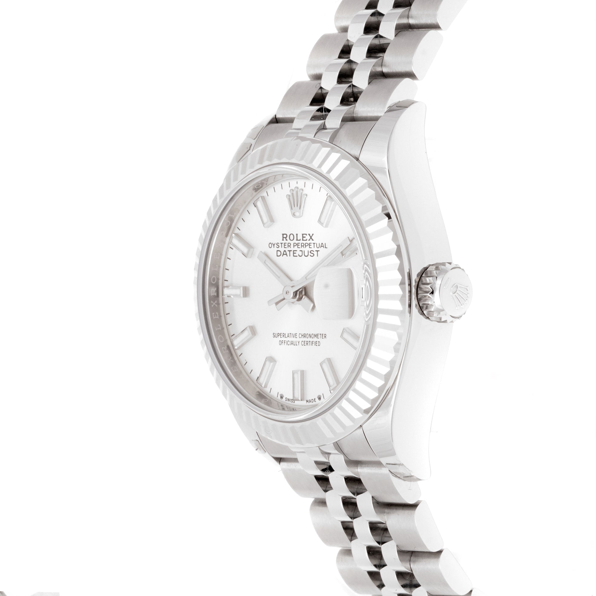 Rolex Lady-Datejust 28mm Stainless Steel & White Gold 279174 Silver Dial | Index hour markers, Fluted bezel