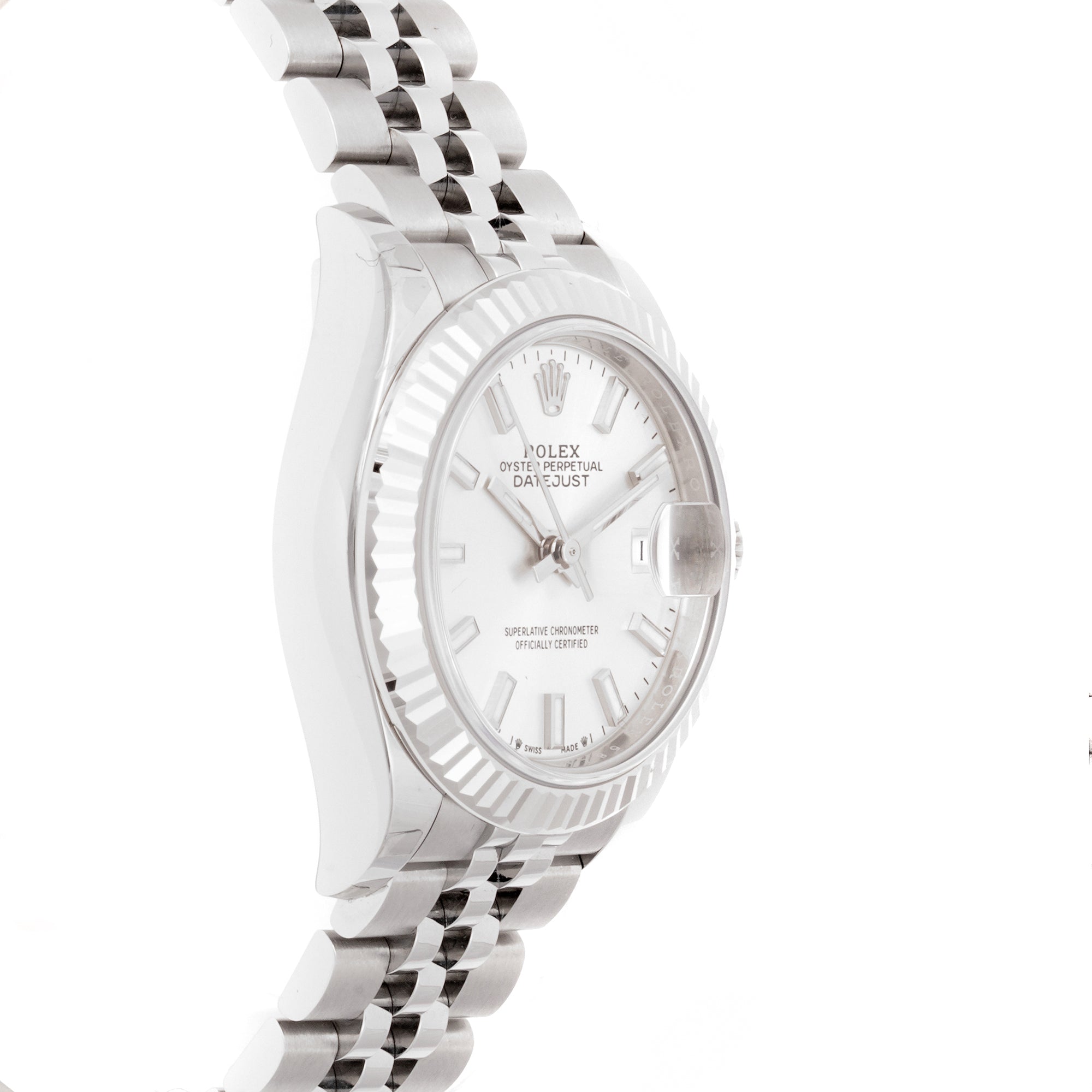 Rolex Lady-Datejust 28mm Stainless Steel & White Gold 279174 Silver Dial | Index hour markers, Fluted bezel