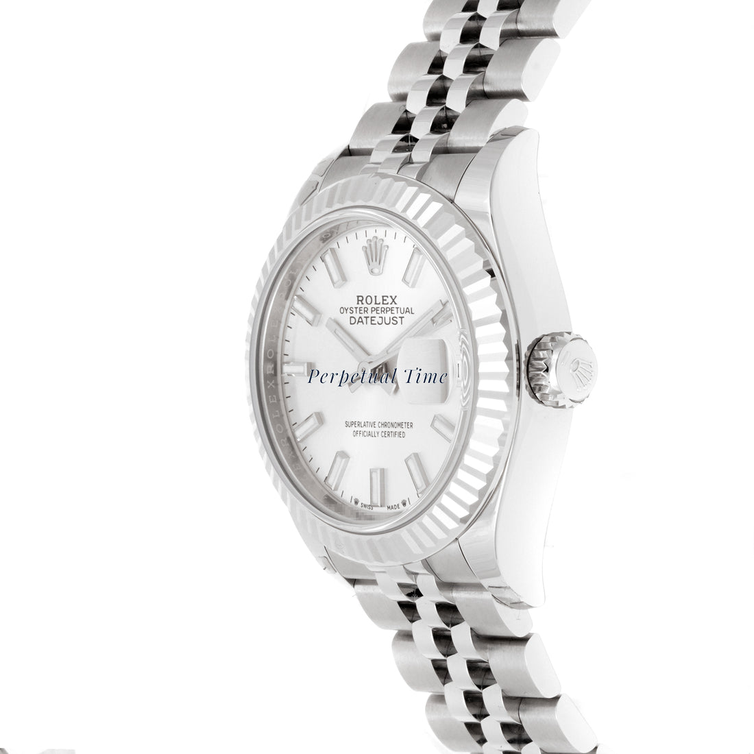 Rolex Lady-Datejust 28mm Stainless Steel & White Gold 279174 Silver Dial | Index hour markers, Fluted bezel