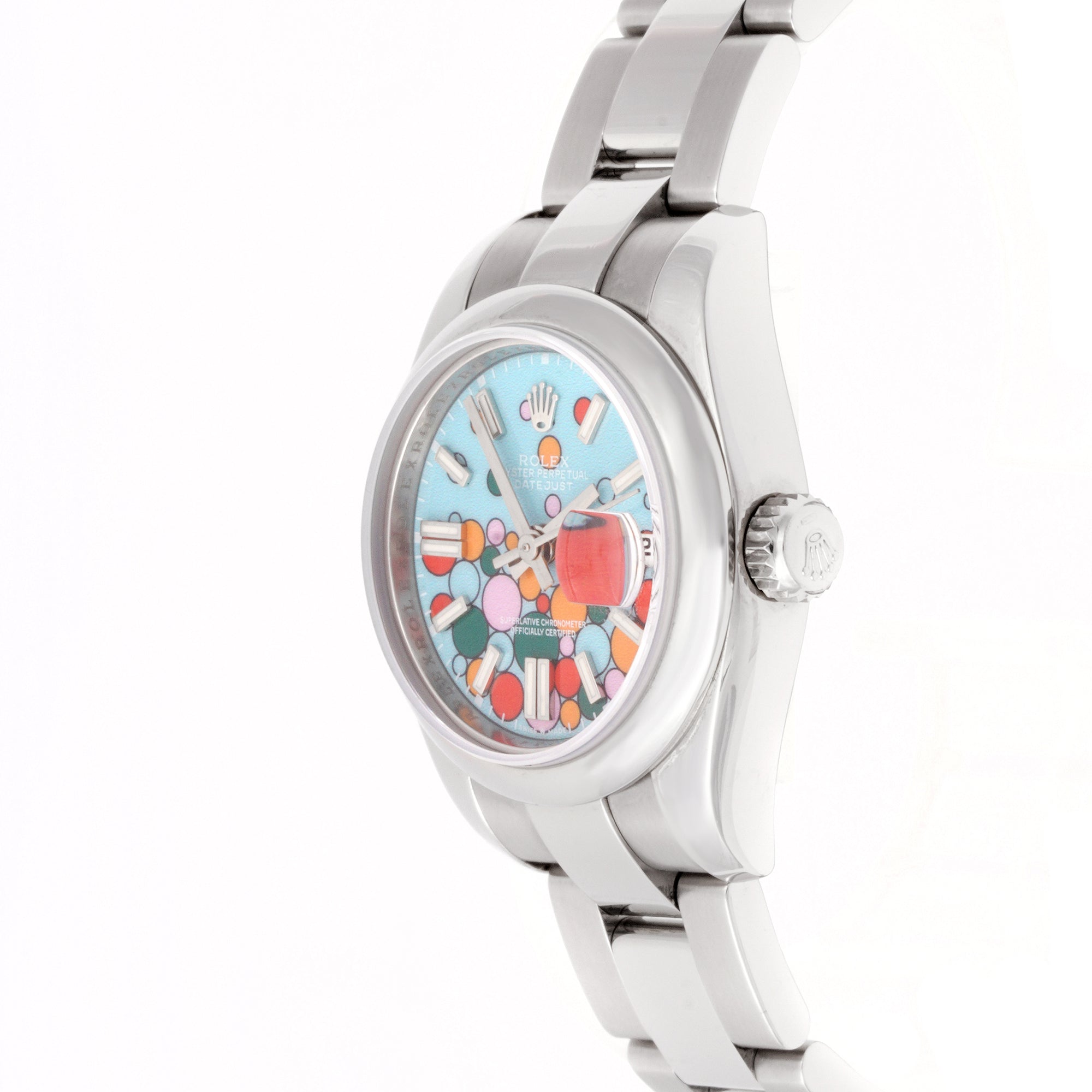 Rolex Lady-Datejust 26mm Stainless Steel & White Gold 179174 Turquoise Celebration Dial | Index hour markers, Smooth bezel