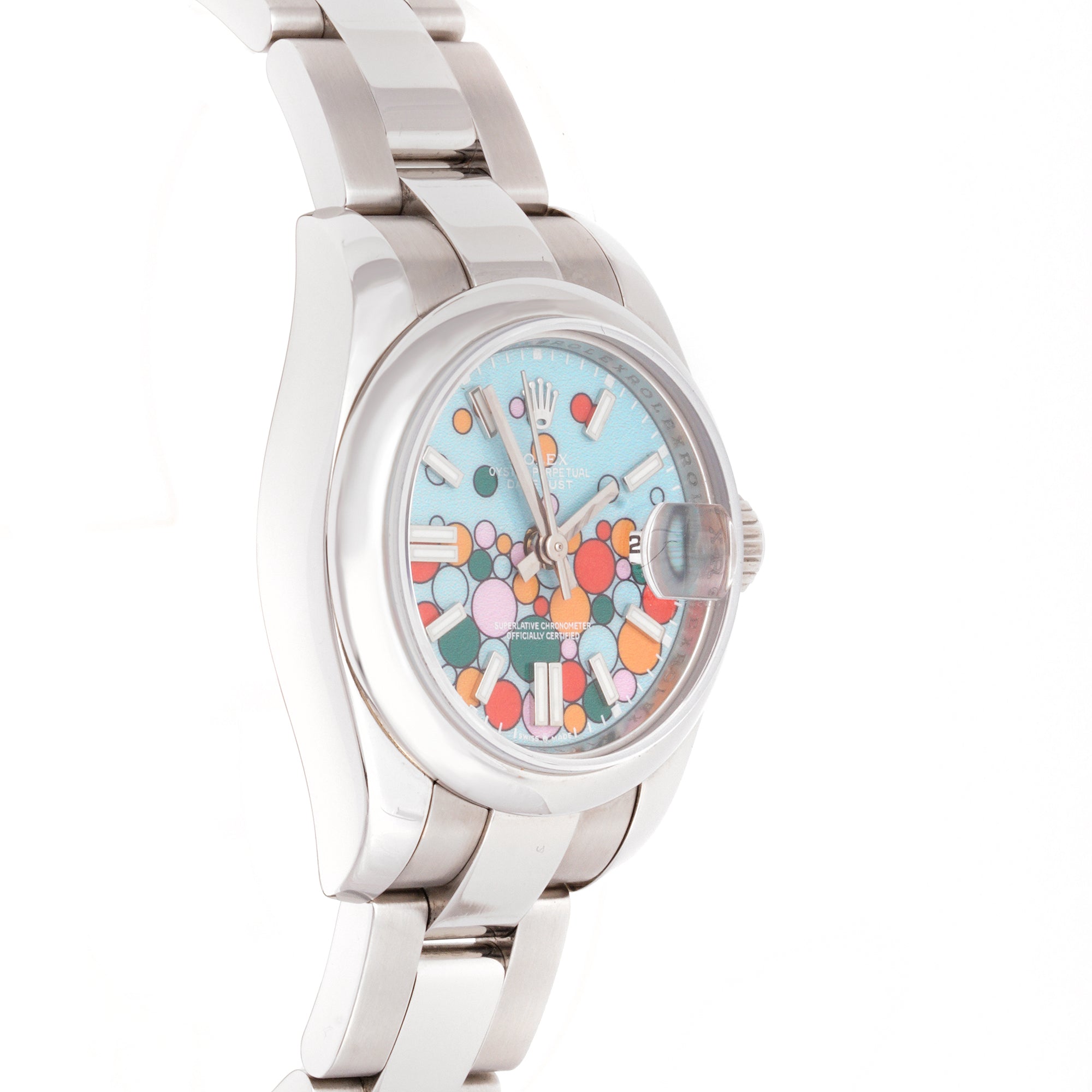 Rolex Lady-Datejust 26mm Stainless Steel & White Gold 179174 Turquoise Celebration Dial | Index hour markers, Smooth bezel