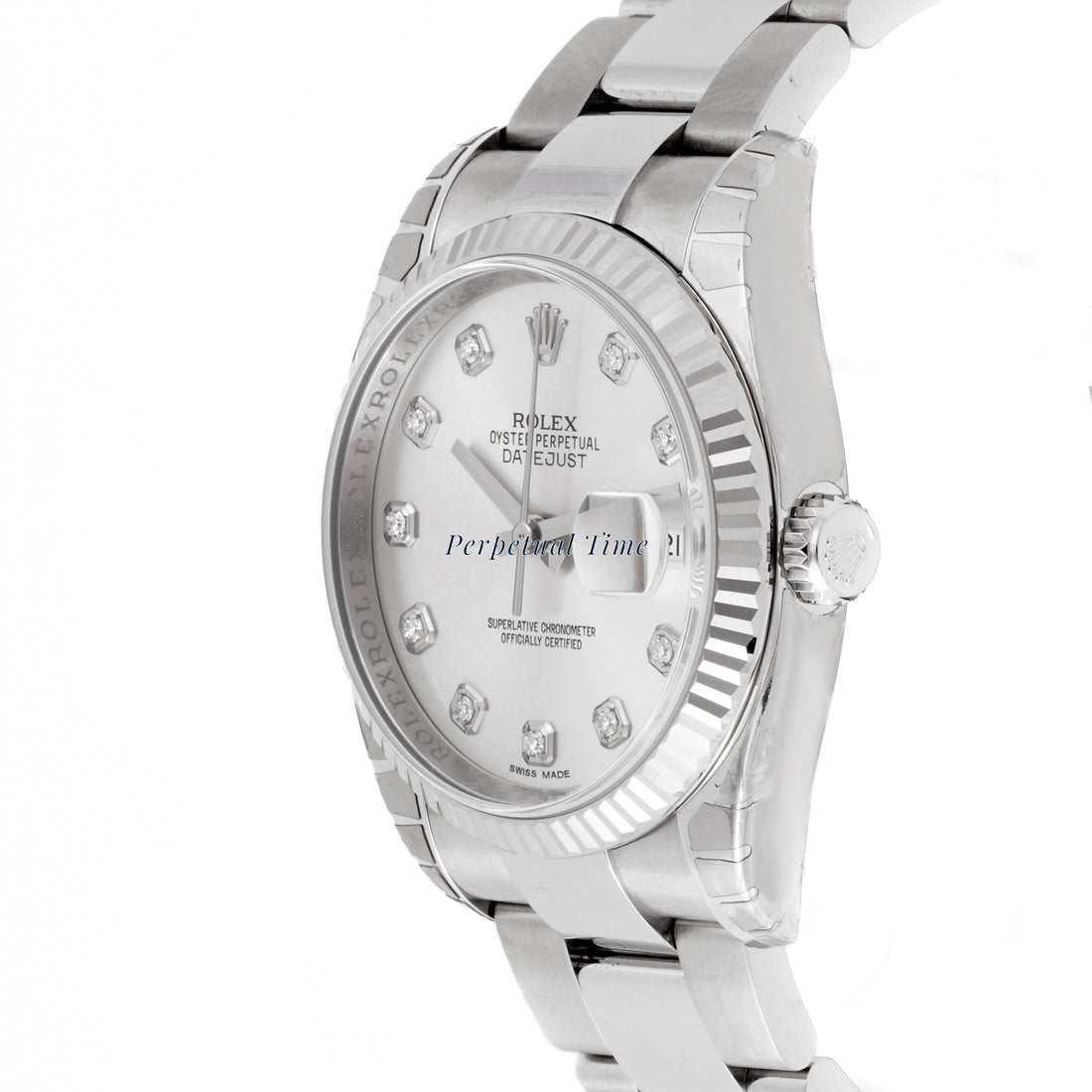 Rolex Datejust 36mm Stainless Steel & White Gold 116234 Silver Diamond Dial Oyster Band