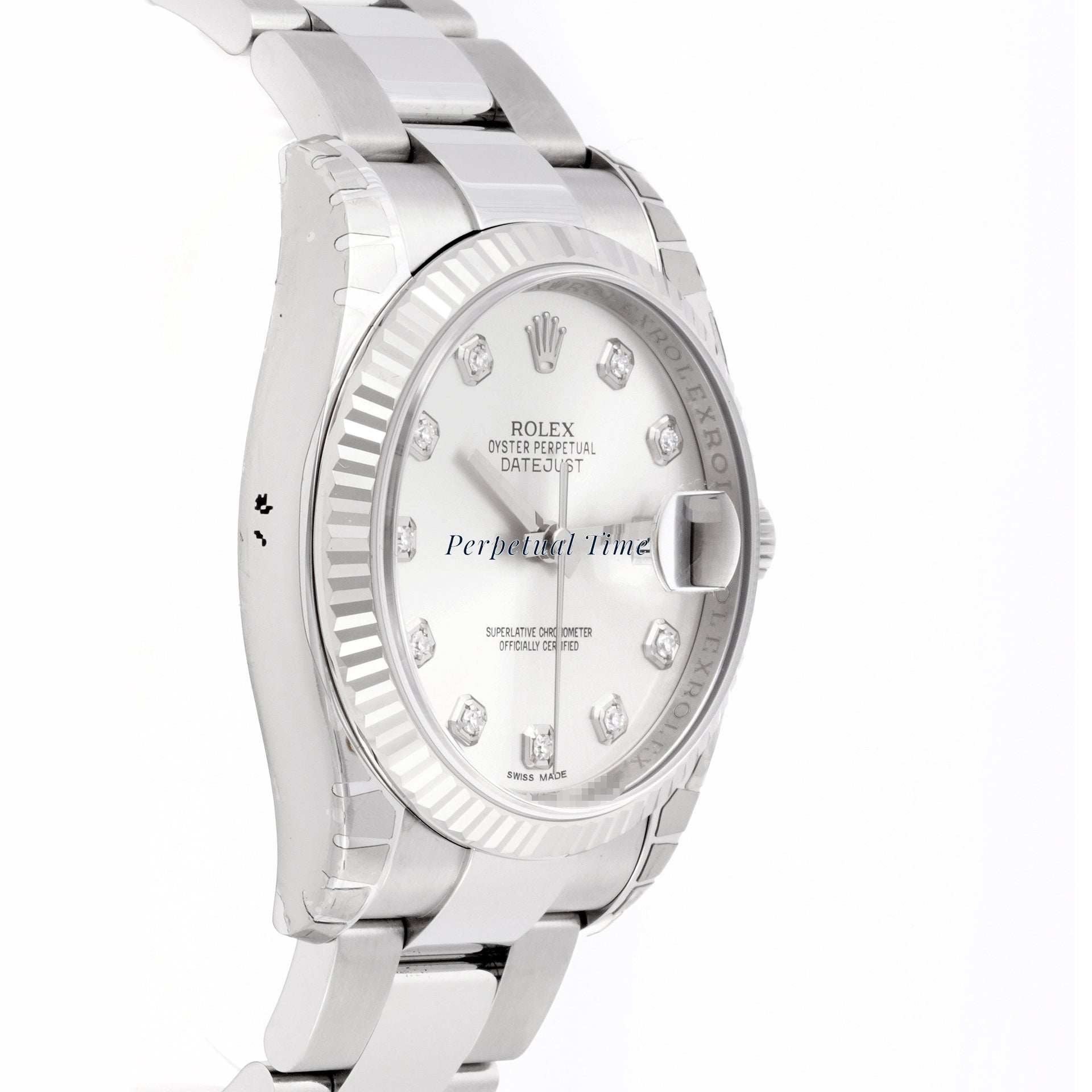 Rolex Datejust 36mm Stainless Steel & White Gold 116234 Silver Diamond Dial Oyster Band