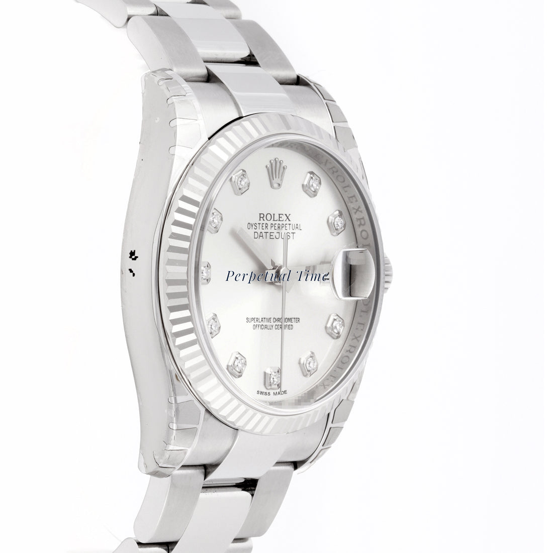 Rolex Datejust 36mm Stainless Steel & White Gold 116234 Silver Diamond Dial Oyster Band
