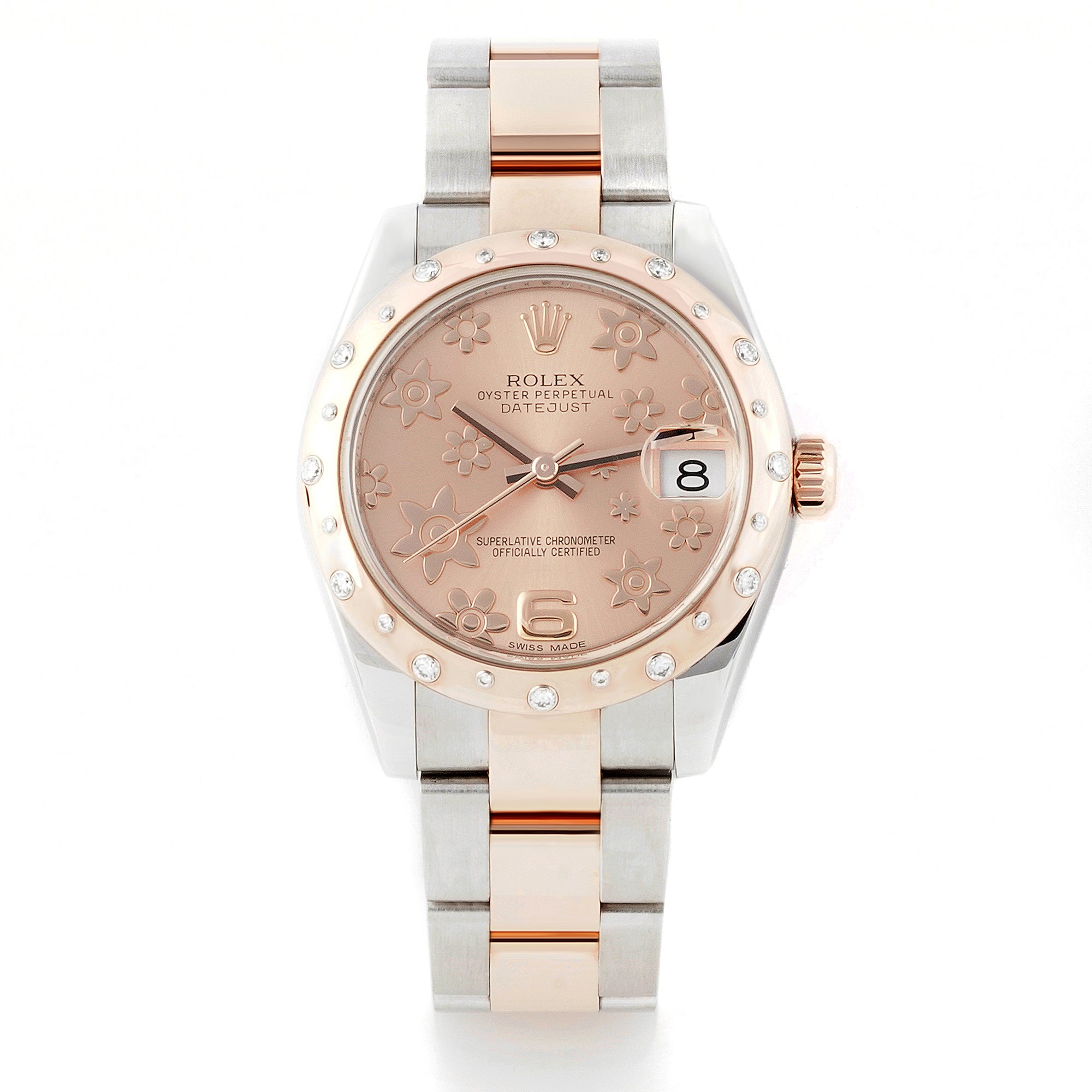 Rolex Datejust 31mm Stainless Steel & Rose Gold 178341 Pink Floral Dial |  Scatter Diamond