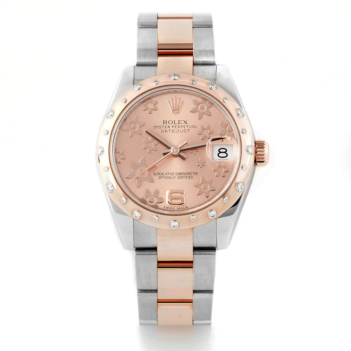 Rolex Datejust 31mm Stainless Steel & Rose Gold 178341 Pink Floral Dial |  Scatter Diamond