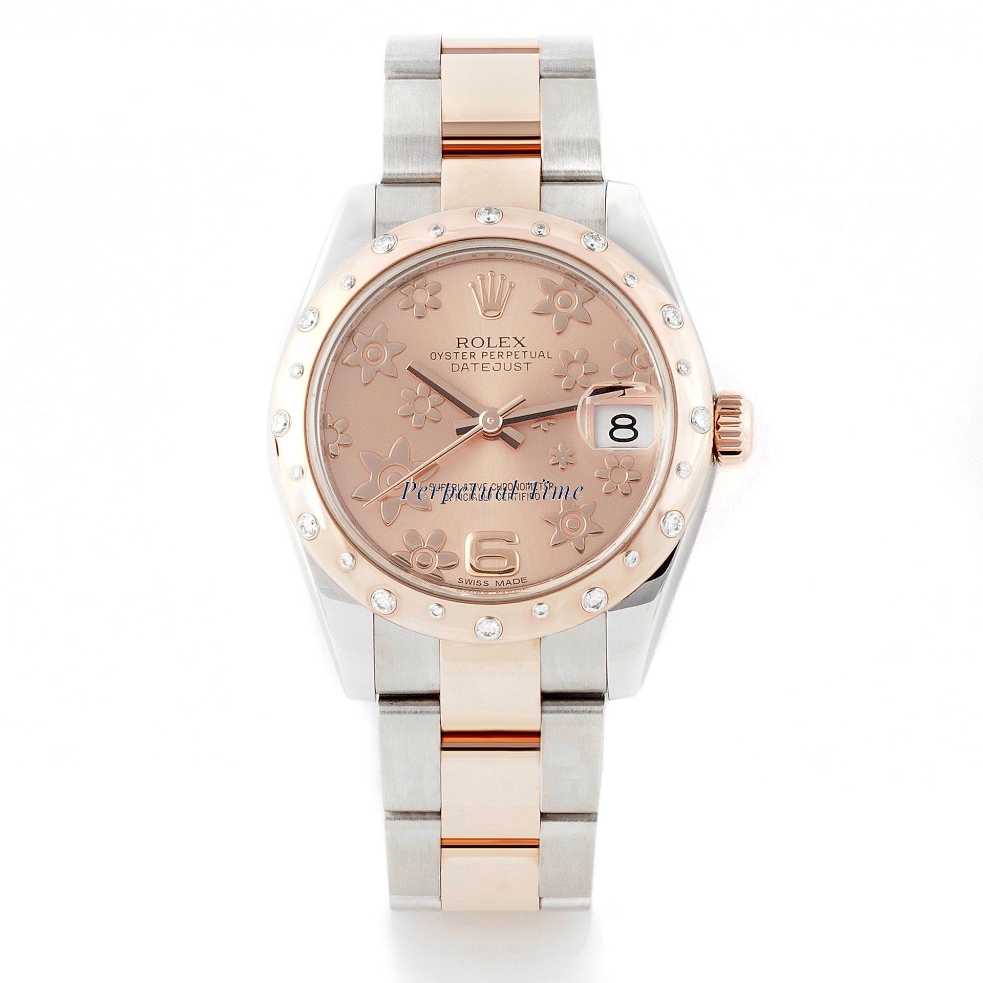 Rolex Datejust 31mm Stainless Steel & Rose Gold 178241 Pink Floral Dial | Smooth bezel