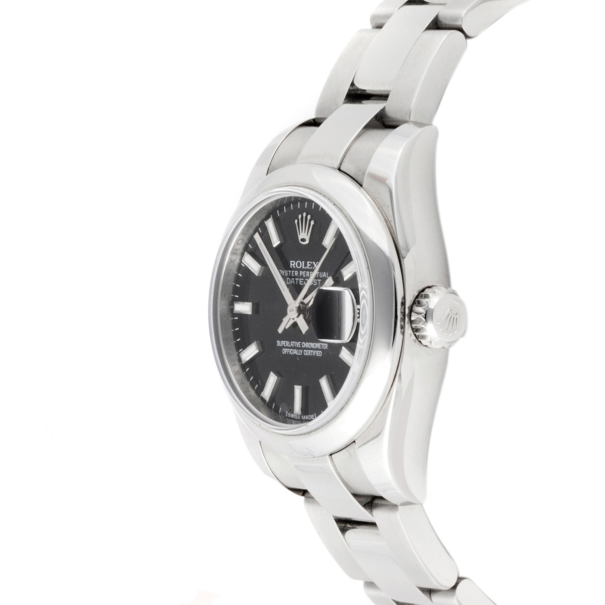 Rolex Lady-Datejust 26mm Stainless Steel 179160 Black Dial | Index hour markers, Smooth bezel