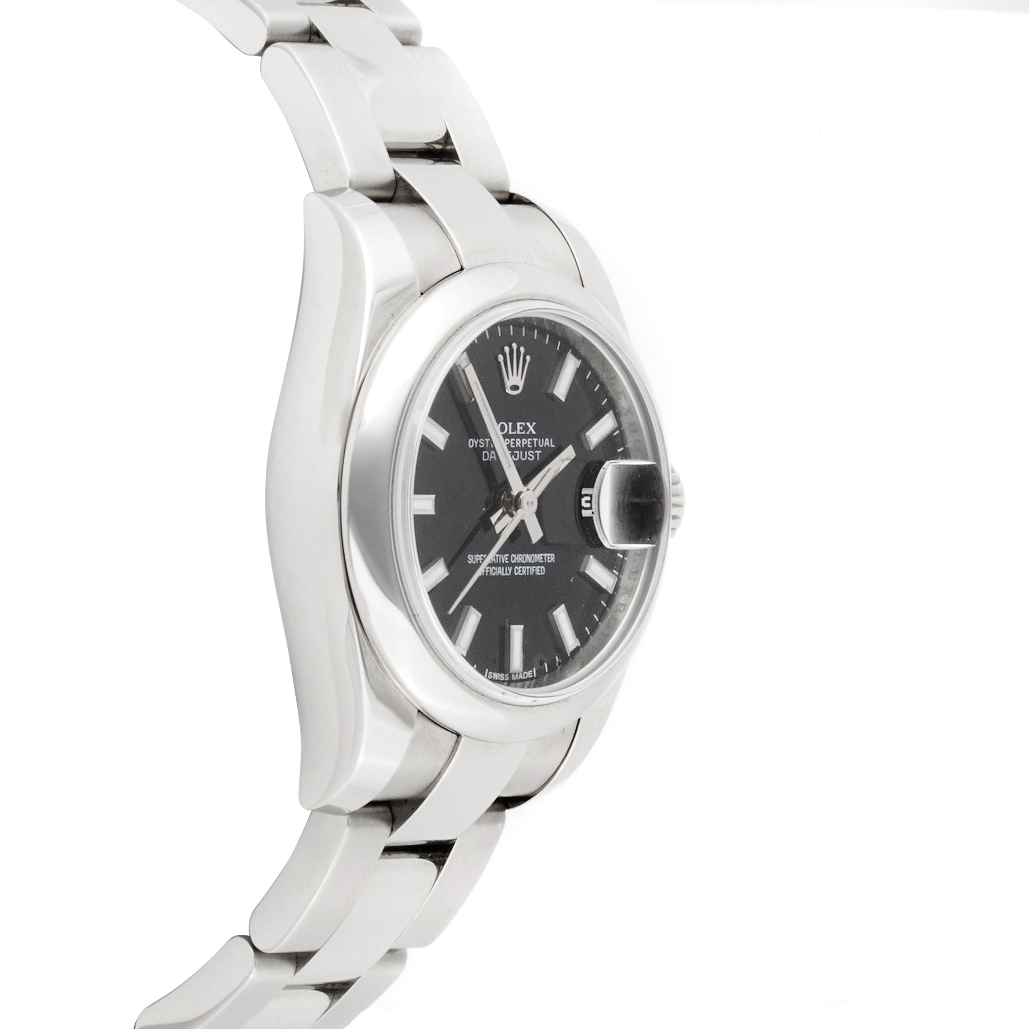 Rolex Lady-Datejust 26mm Stainless Steel 179160 Black Dial | Index hour markers, Smooth bezel