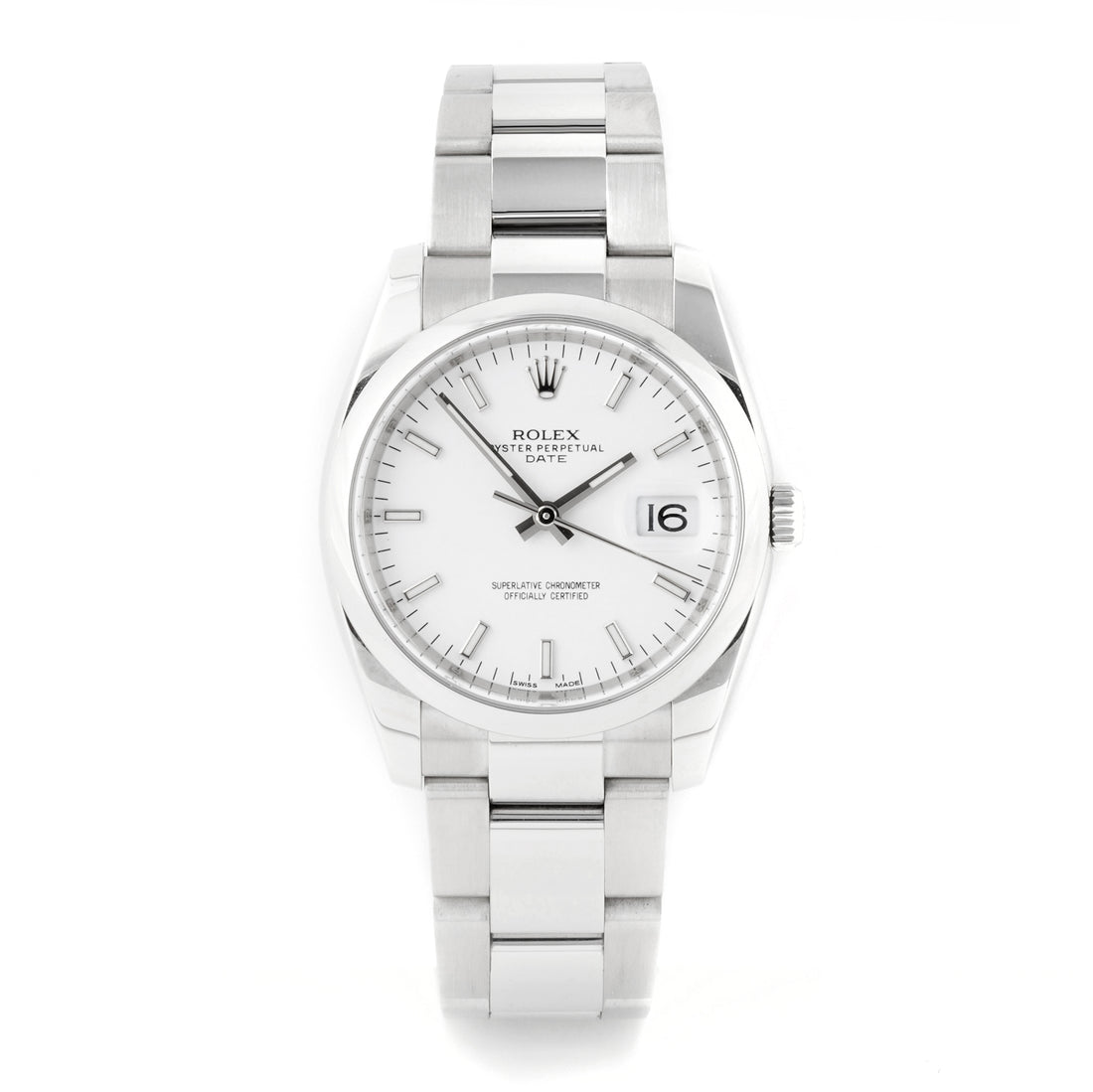 Rolex Datejust 34mm Stainless Steel 115200 White Dial | Index hour markers, Smooth bezel