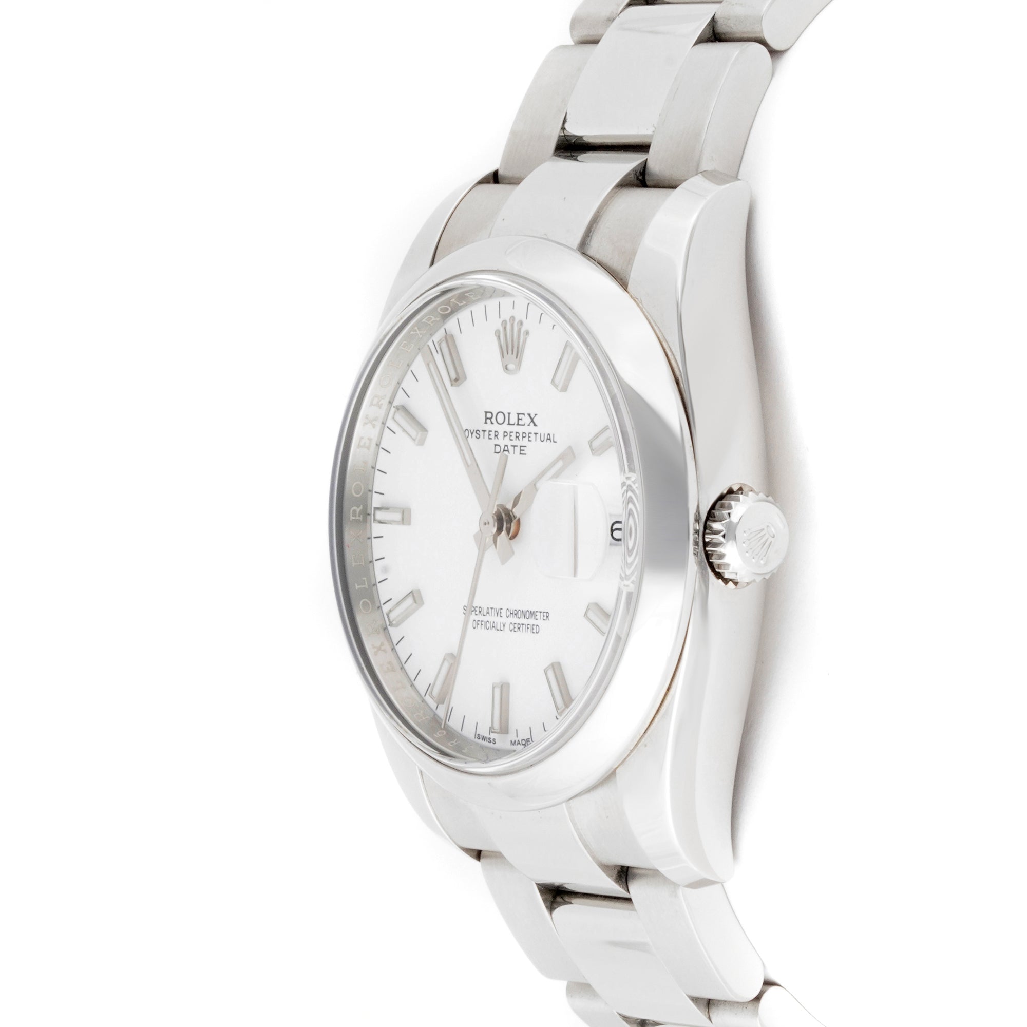 Rolex Date 34mm Stainless Steel 115200 White Dial | Index hour markers, Smooth bezel