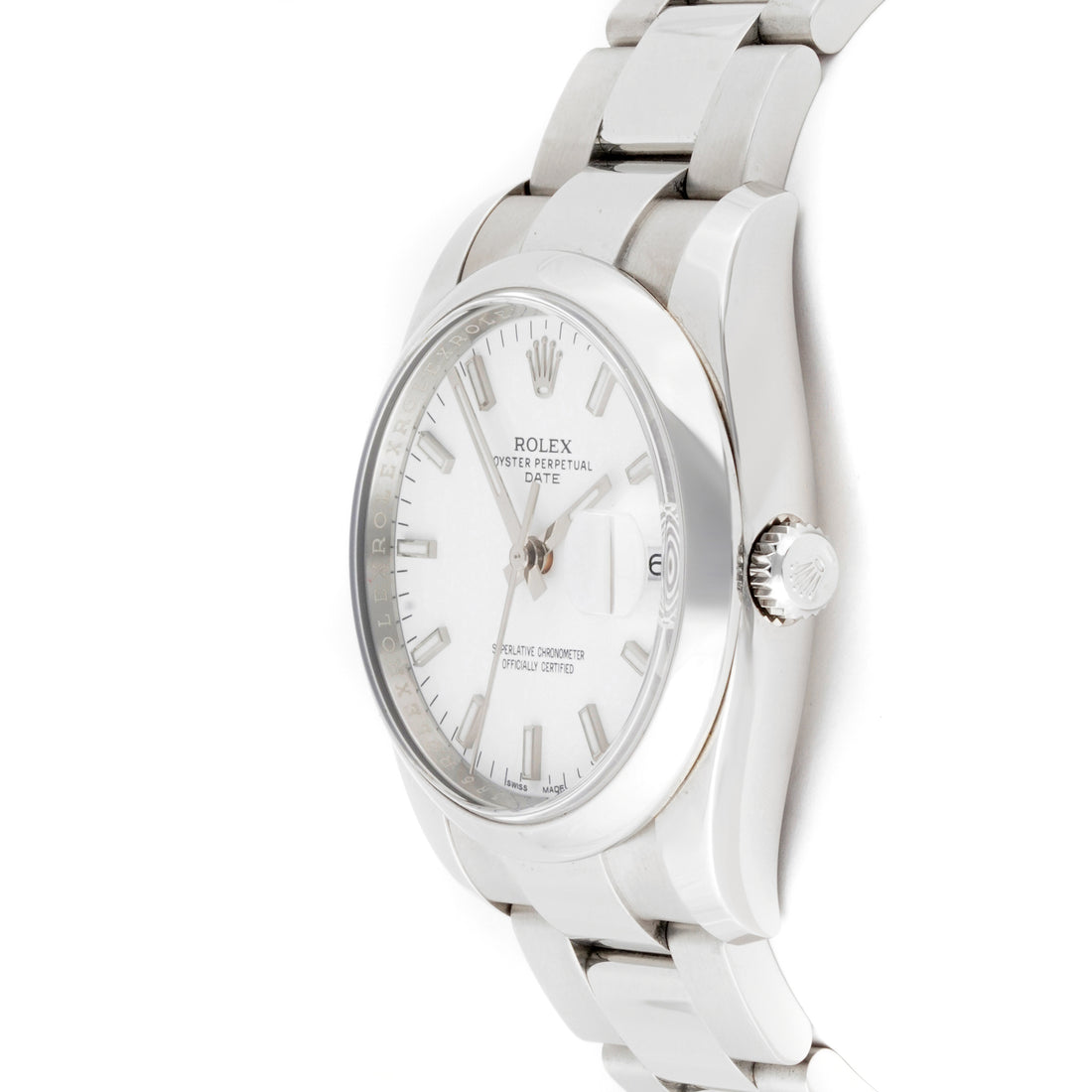 Rolex Datejust 34mm Stainless Steel 115200 White Dial | Index hour markers, Smooth bezel