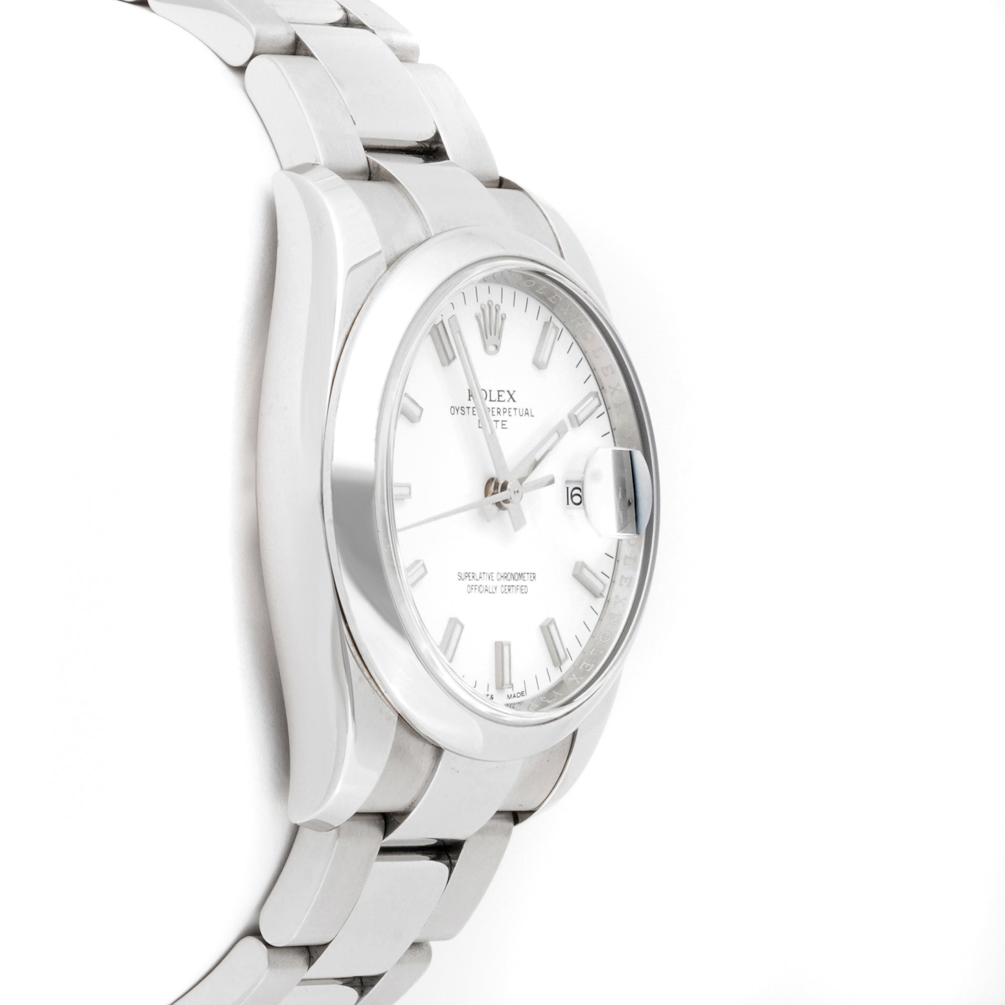 Rolex Date 34mm Stainless Steel 115200 White Dial | Index hour markers, Smooth bezel