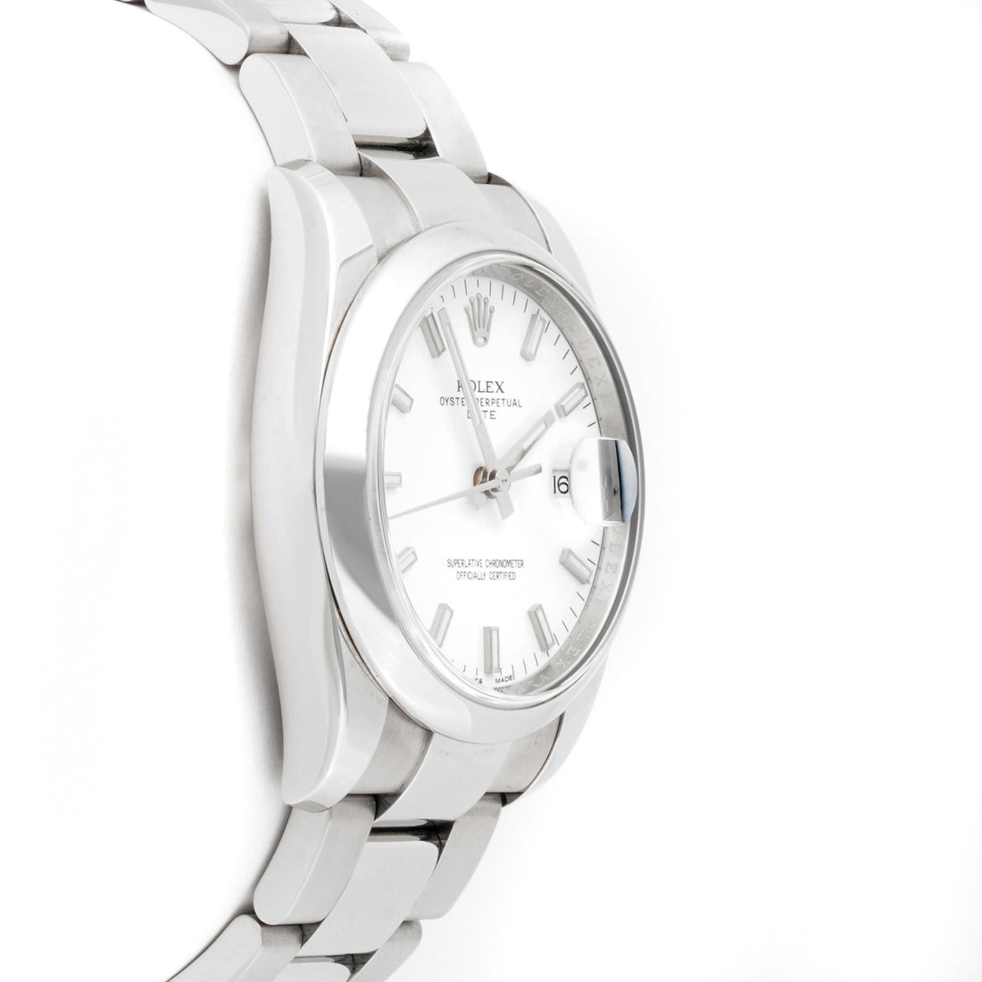 Rolex Datejust 34mm Stainless Steel 115200 White Dial | Index hour markers, Smooth bezel