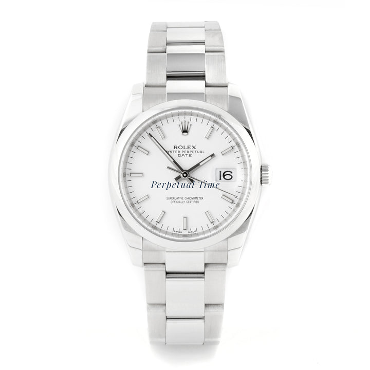 Rolex Date 34mm Stainless Steel 115200 White Index Dial Oyster Band