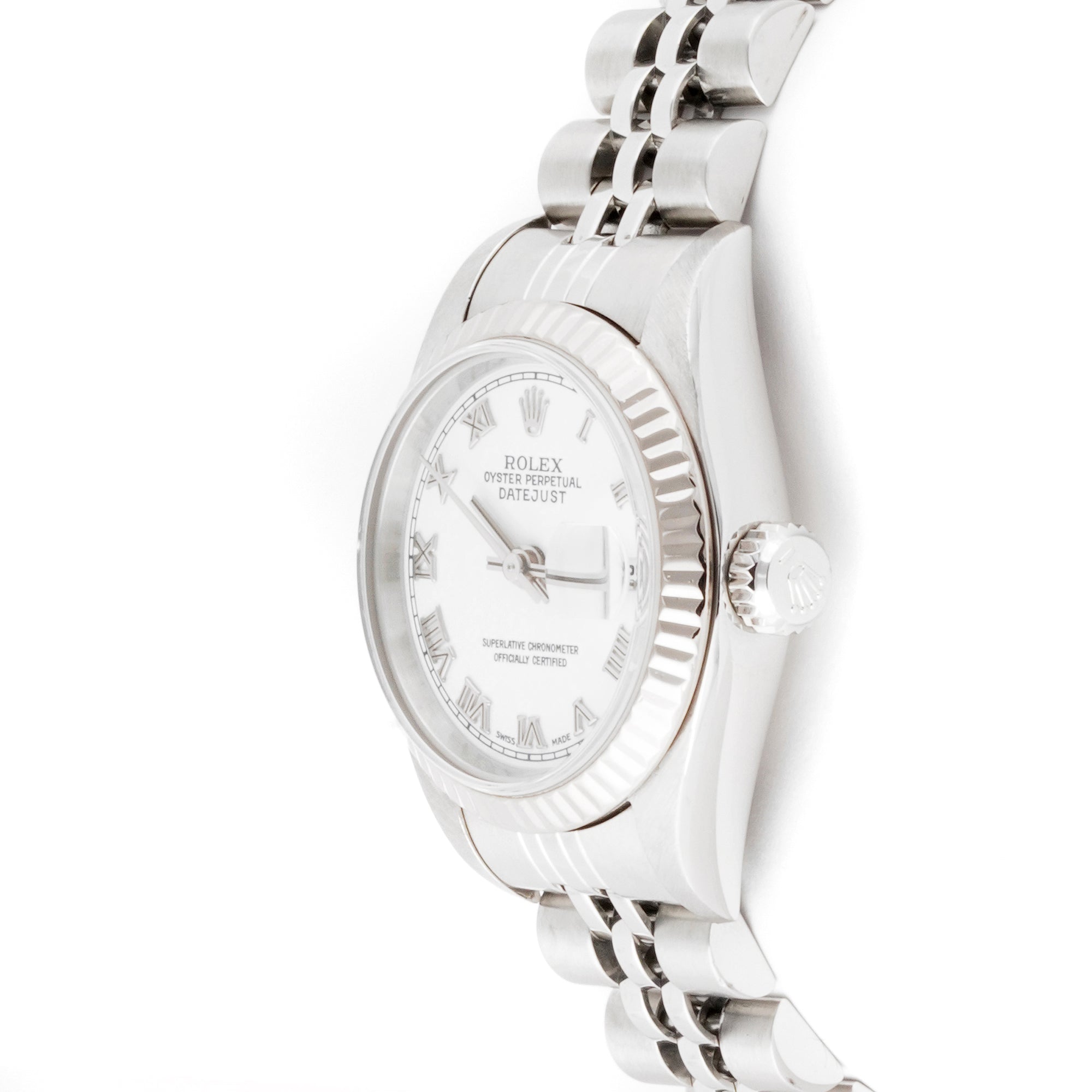 Rolex Lady-Datejust 26mm Stainless Steel & White Gold 69174 White Dial | Roman Numerals hour markers, Fluted bezel
