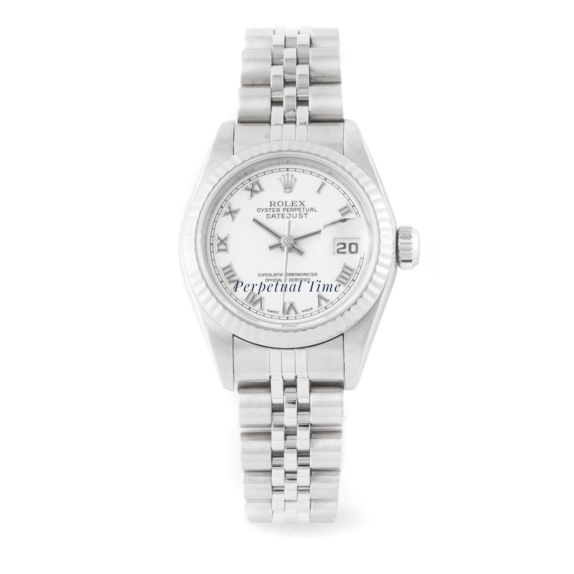 Rolex Lady-Datejust 26mm Stainless Steel 69174 White Roman Dial Jubilee Band