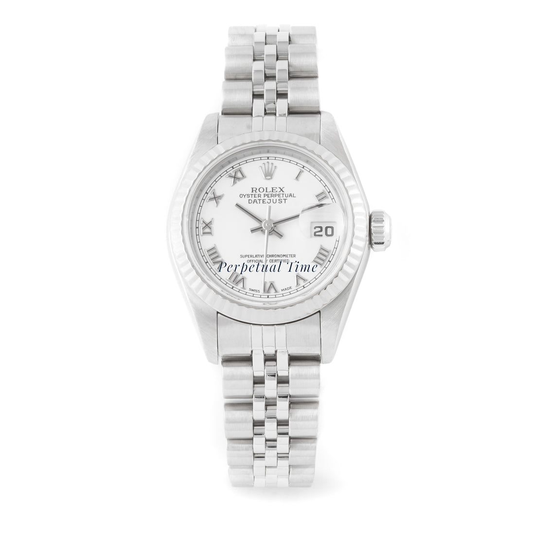 Rolex Lady-Datejust 26mm Stainless Steel 69174 White Roman Dial Jubilee Band