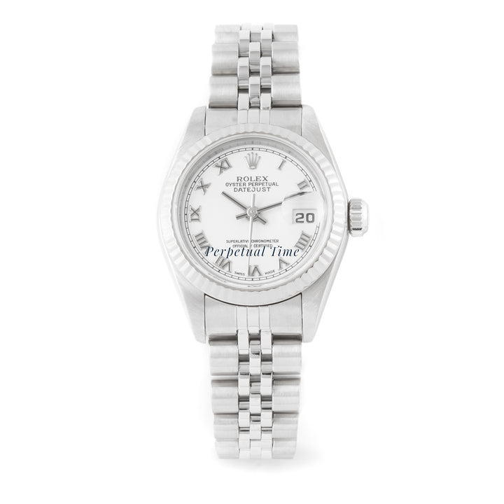 Rolex Lady-Datejust 26mm Stainless Steel 69174 White Roman Dial Jubilee Band