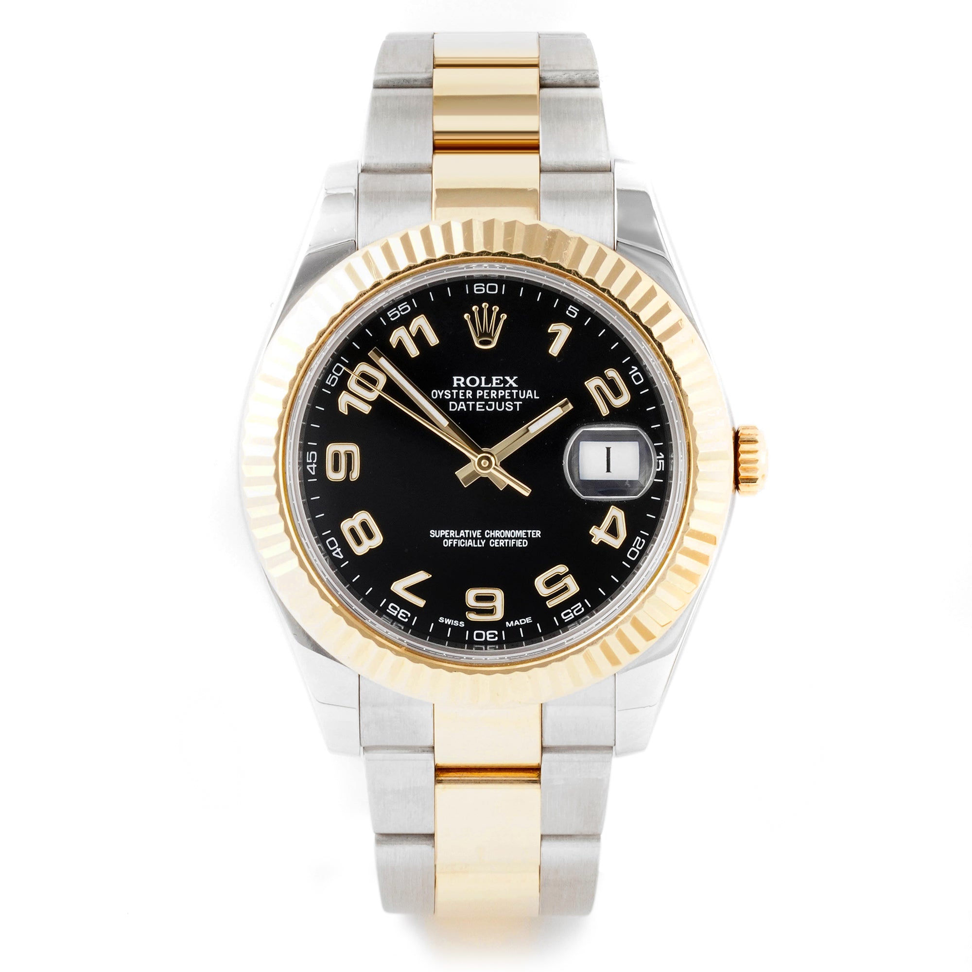 Rolex Datejust II 41mm Stainless Steel & Yellow Gold 116333 Black Dial | Arabic Numerals hour markers, Fluted bezel