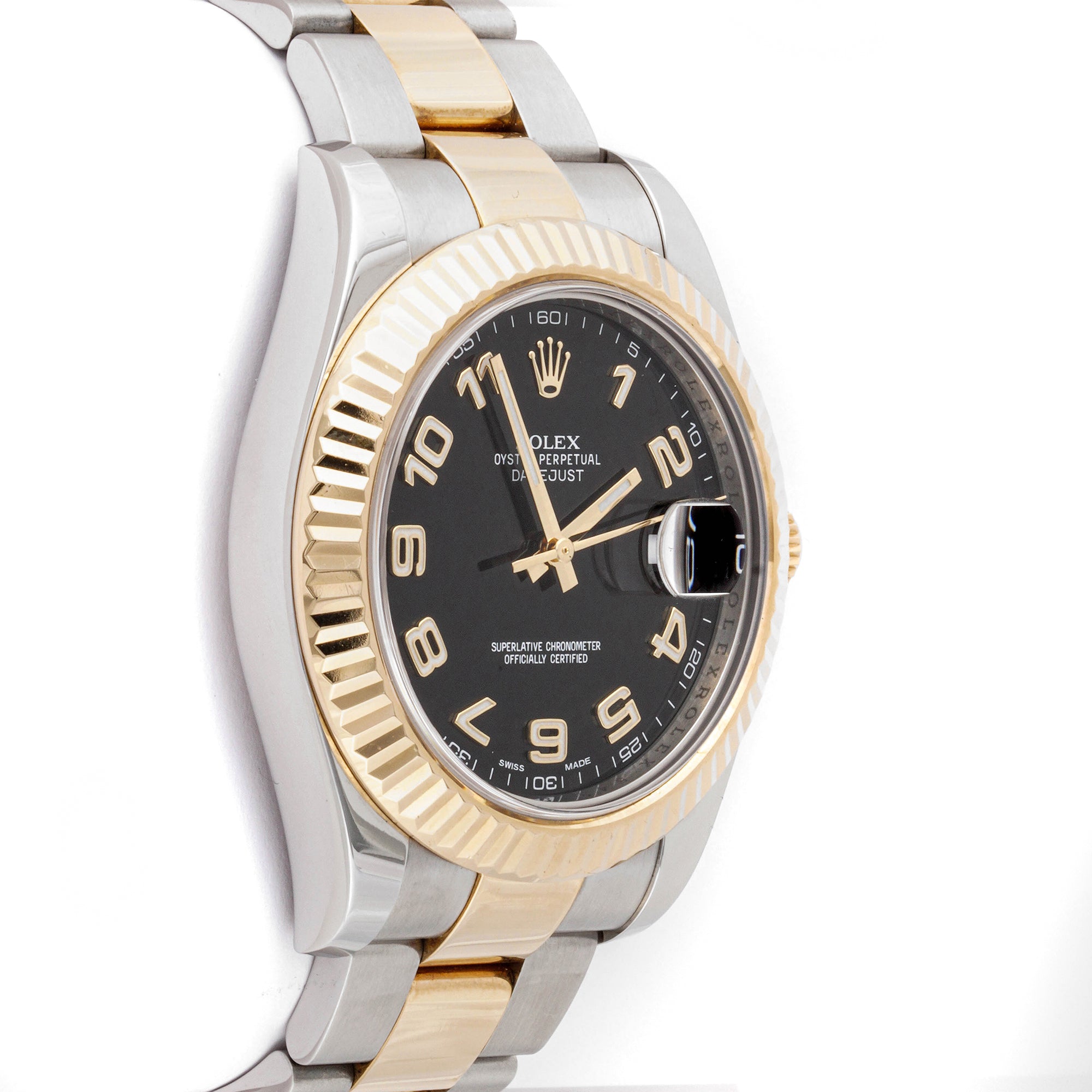 Rolex Datejust II 41mm Stainless Steel & Yellow Gold 116333 Black Dial | Arabic Numerals hour markers, Fluted bezel