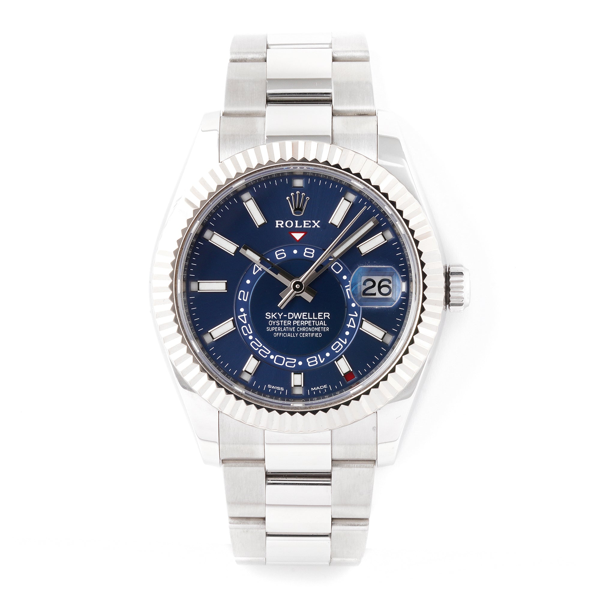 Rolex Sky-Dweller 42mm Stainless Steel & White Gold 326934 Blue Dial | Index hour markers, Fluted bezel