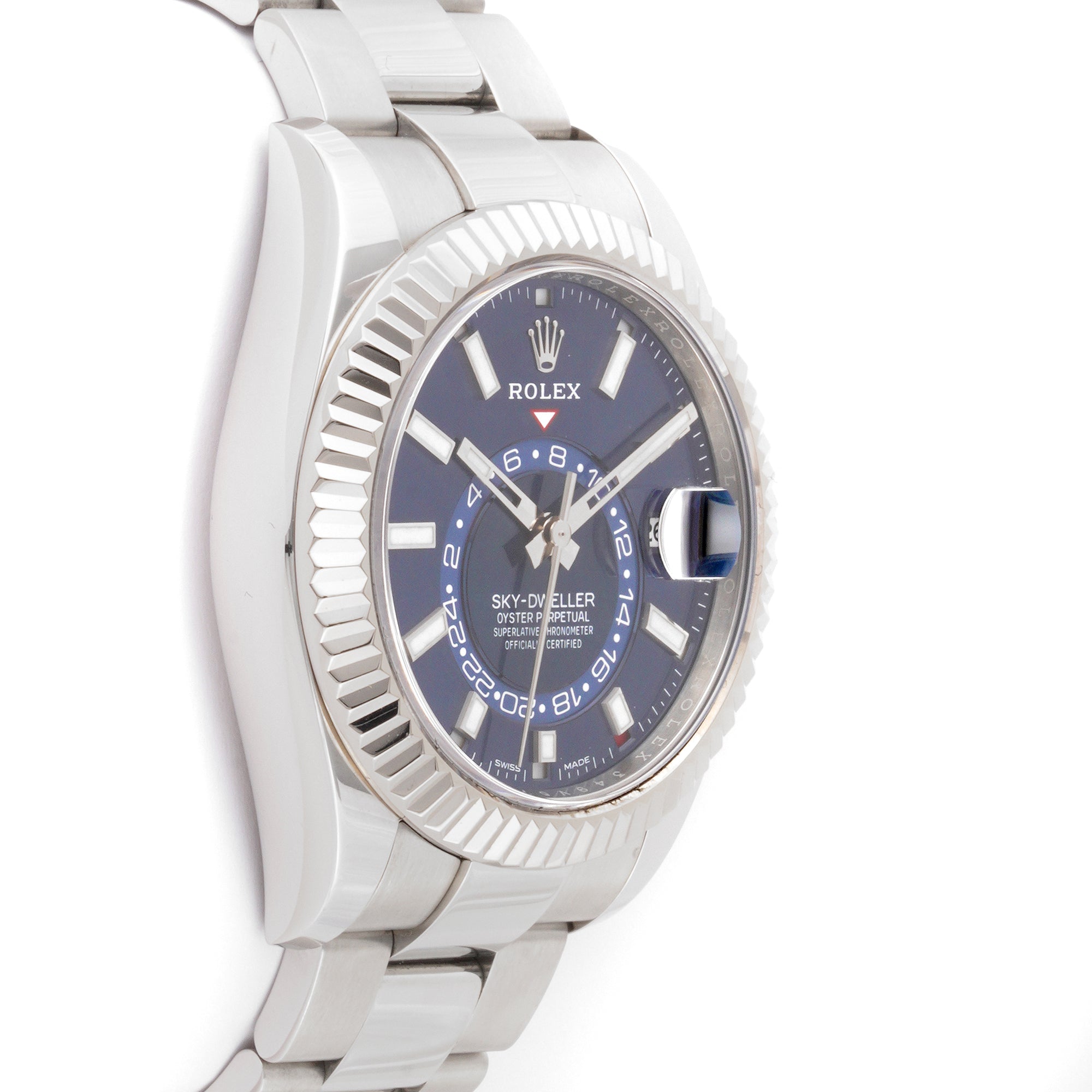Rolex Sky-Dweller 42mm Stainless Steel & White Gold 326934 Blue Dial | Index hour markers, Fluted bezel
