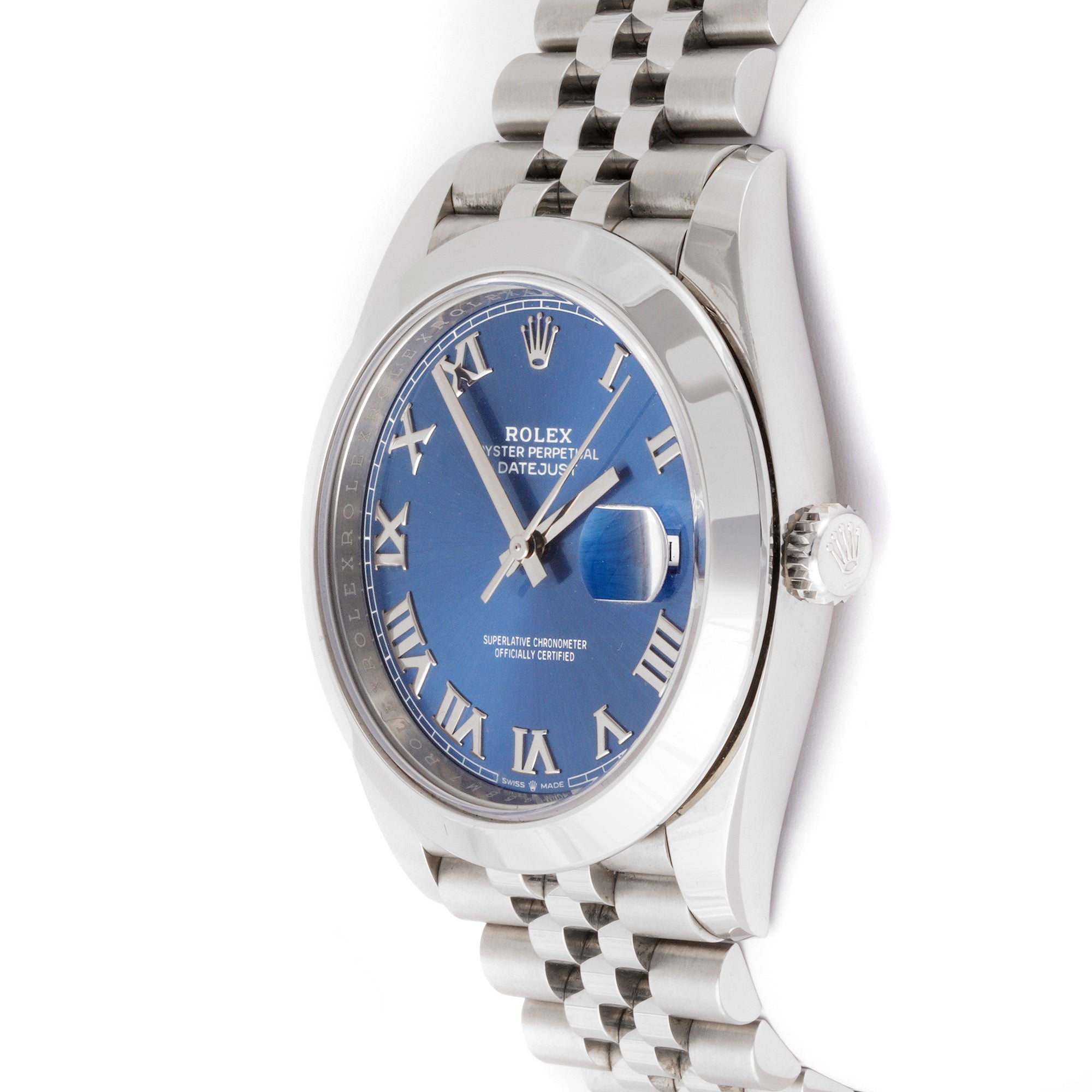 Rolex Datejust 41mm Stainless Steel 126300 Blue Dial | Roman Numerals hour markers, Smooth bezel