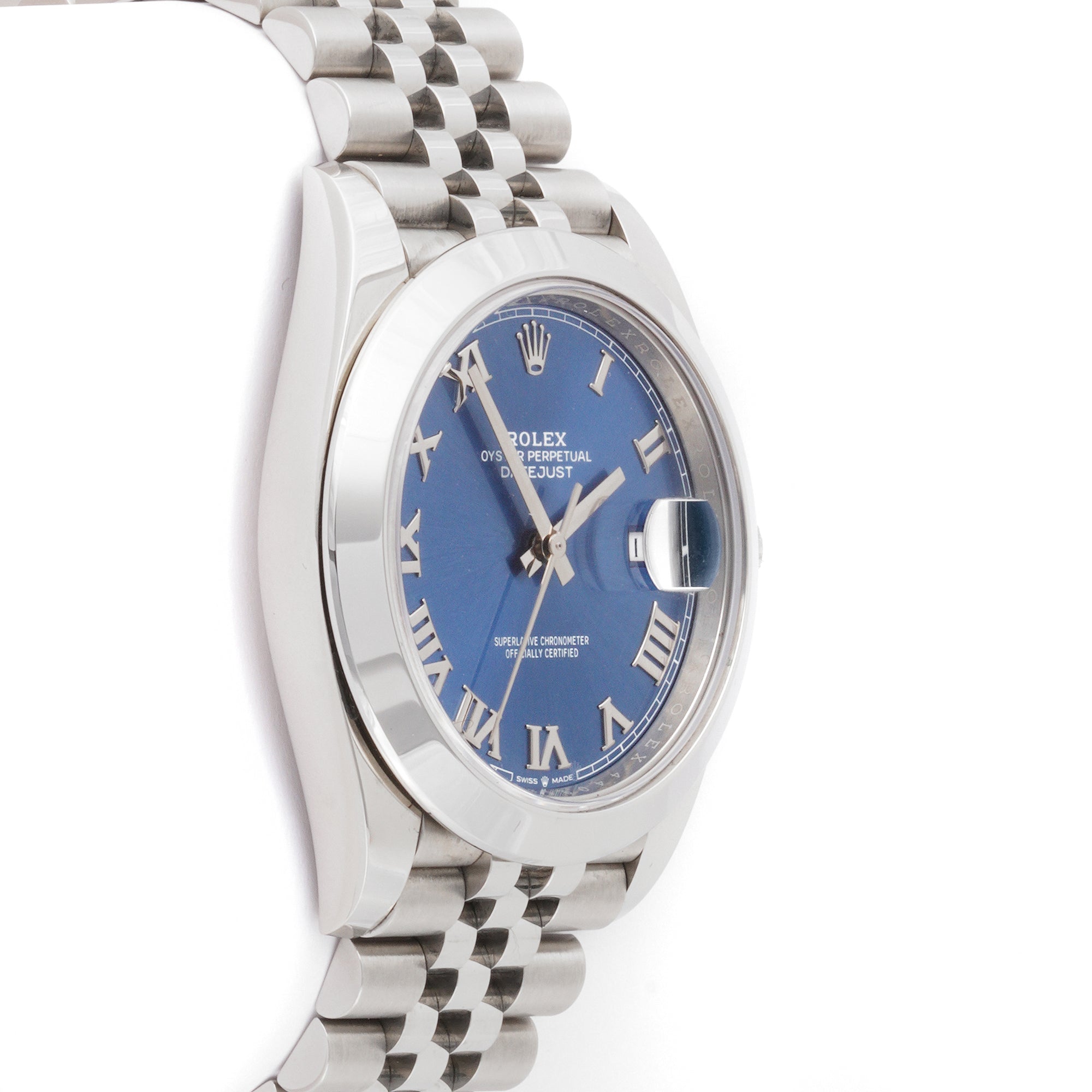 Rolex Datejust 41mm Stainless Steel 126300 Blue Dial | Roman Numerals hour markers, Smooth bezel