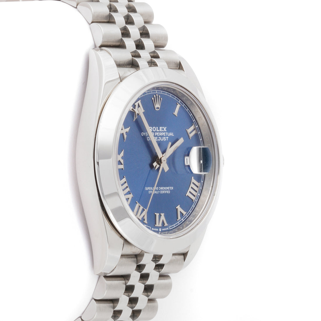 Rolex Datejust 41mm Stainless Steel 126300 Blue Dial | Roman Numerals hour markers, Smooth bezel