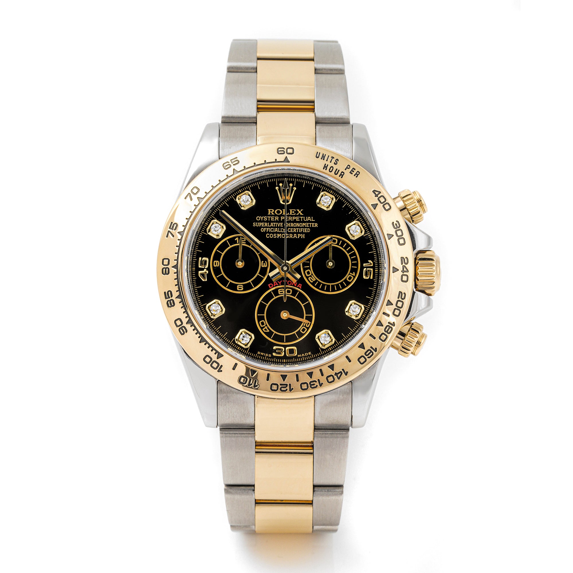 Rolex Daytona 40mm Stainless Steel & Yellow Gold 116523 Black Dial | Diamond Hour markers