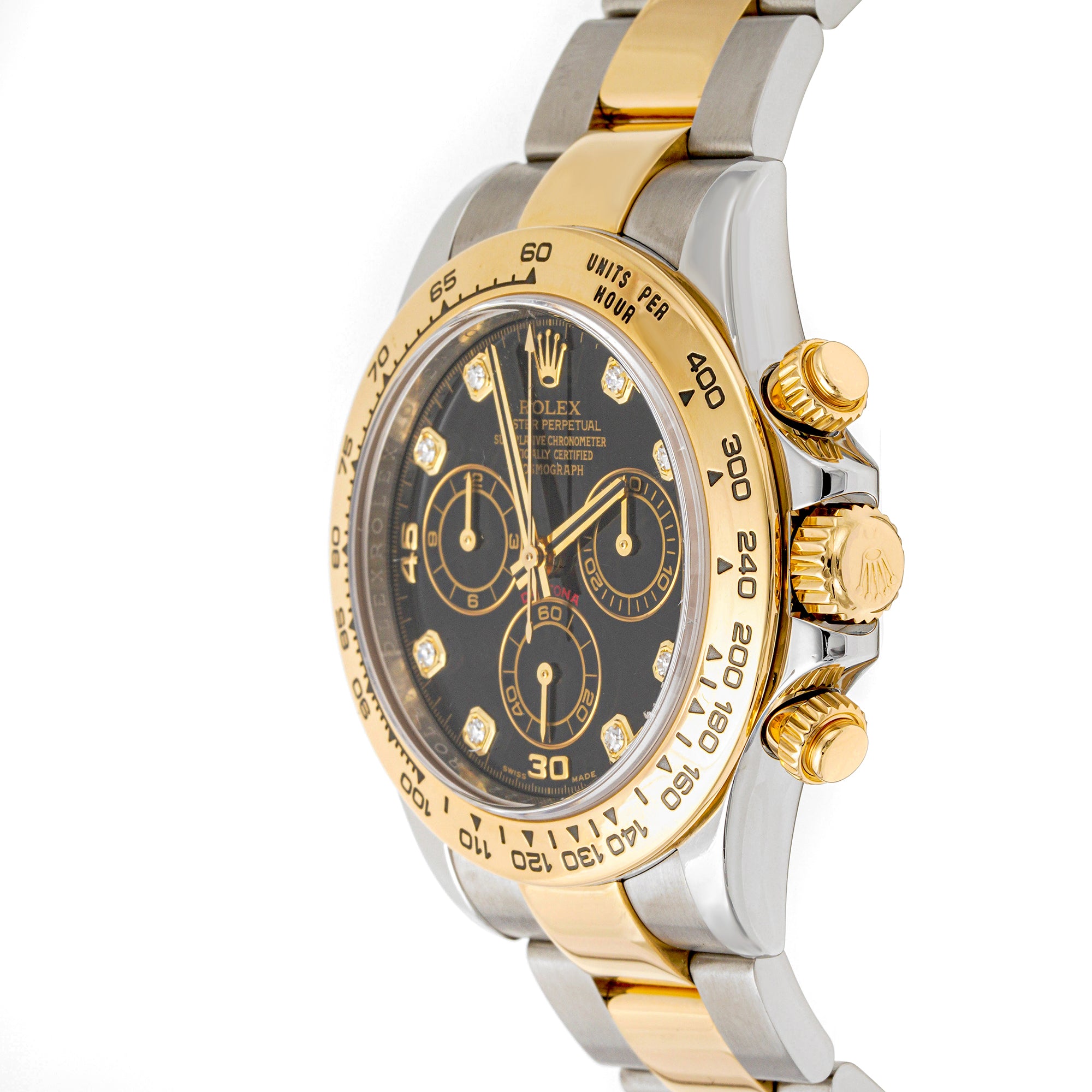 Rolex Daytona 40mm Stainless Steel & Yellow Gold 116523 Black Dial | Diamond Hour markers