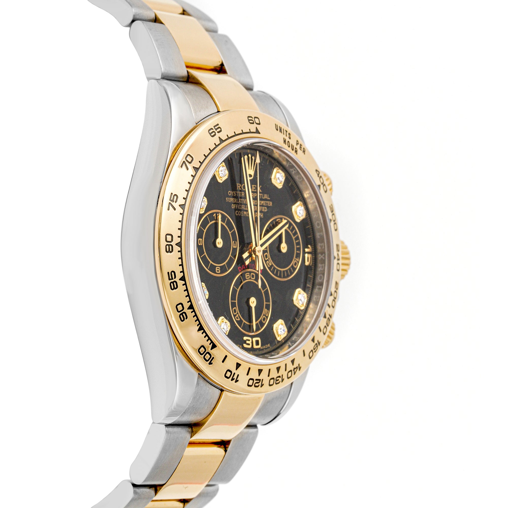 Rolex Daytona 40mm Stainless Steel & Yellow Gold 116523 Black Dial | Diamond Hour markers