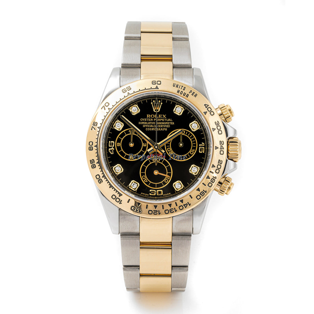 Rolex Daytona 40mm Stainless Steel & Yellow Gold 116523 Black Dial | Diamond Hour markers
