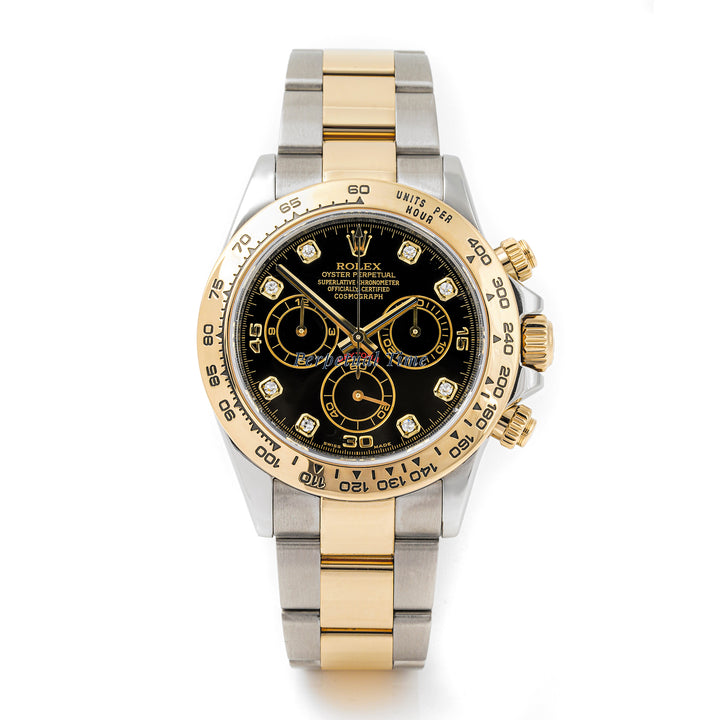 Rolex Daytona 40mm Stainless Steel & Yellow Gold 116523 Black Dial | Diamond Hour markers