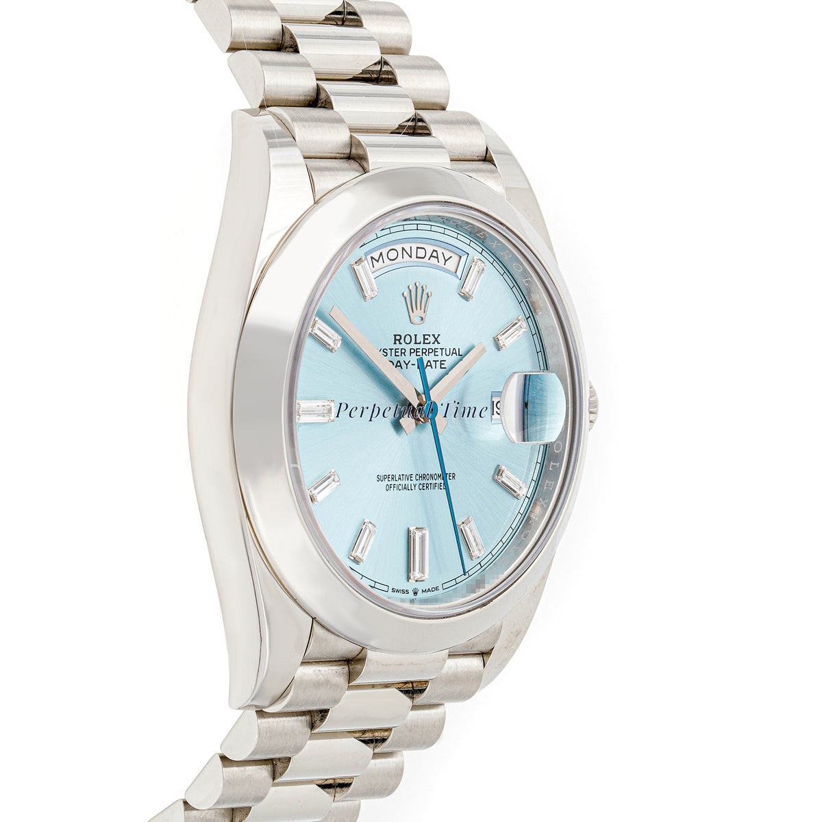Rolex Day-Date 40 Ice Blue Diamond Baguette Dial Platinum President 228206