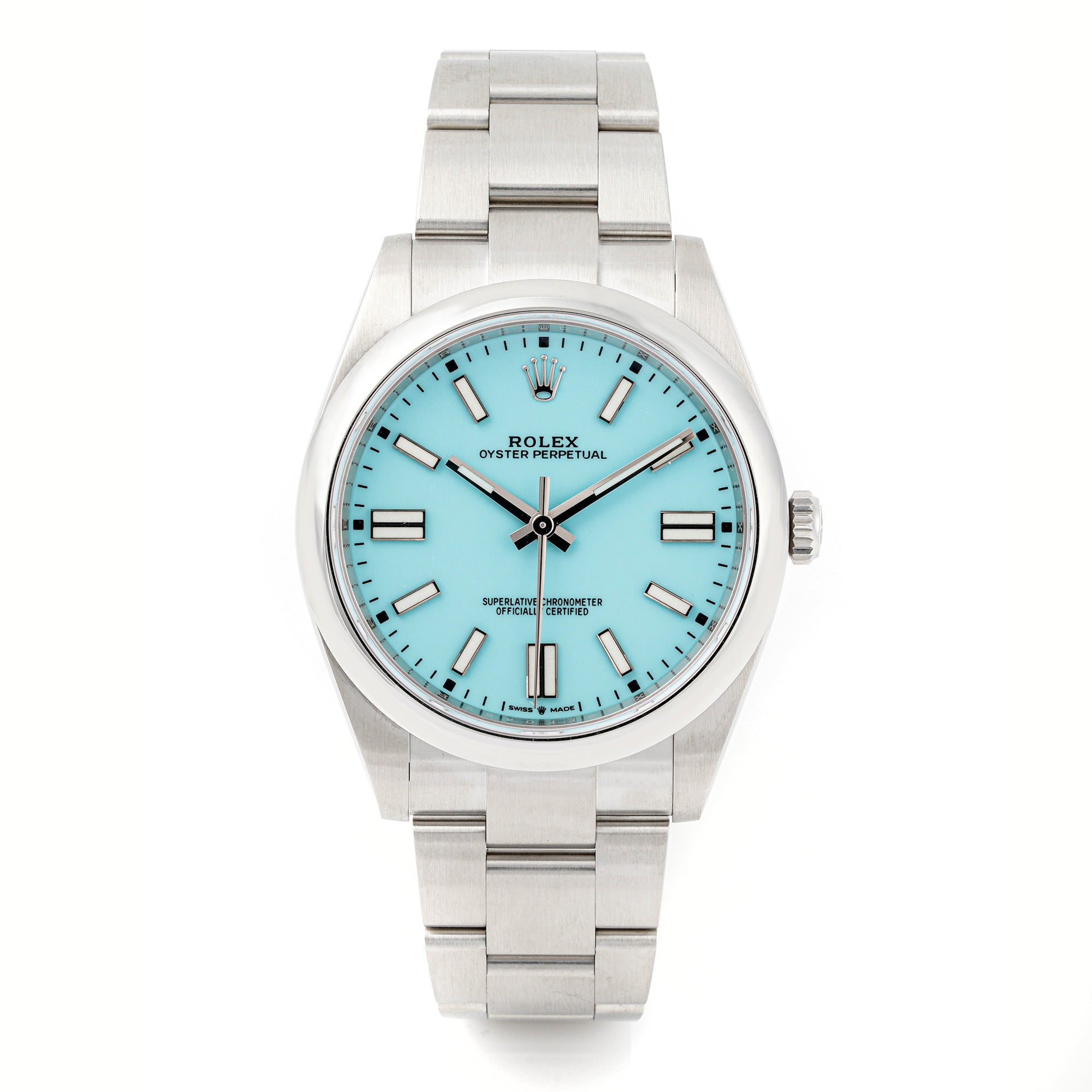 Rolex Oyster Perpetual 41mm Stainless Steel 124300 Turquoise Dial | Index hour markers, Smooth bezel