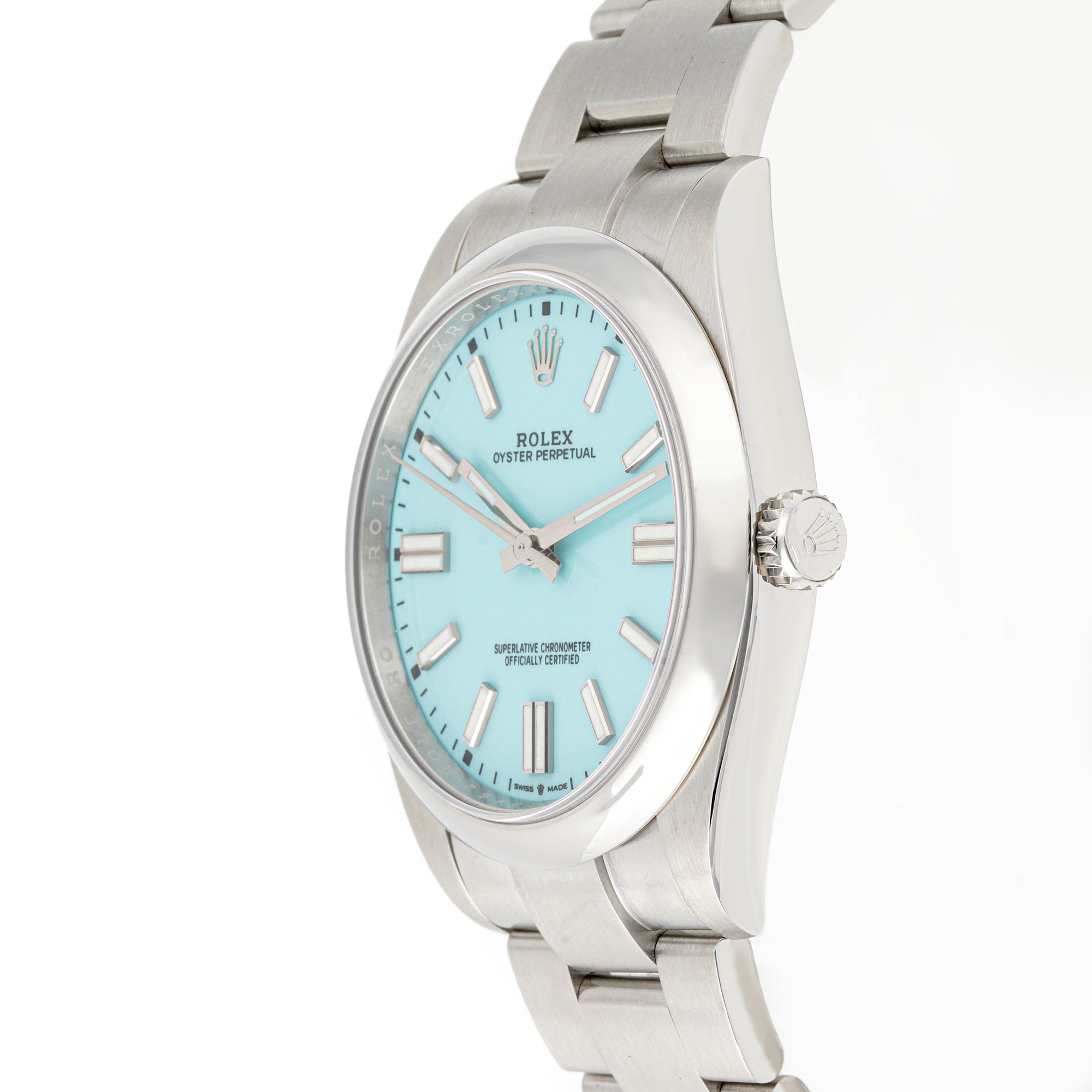 Rolex Oyster Perpetual 41mm Stainless Steel 124300 Turquoise Dial | Index hour markers, Smooth bezel