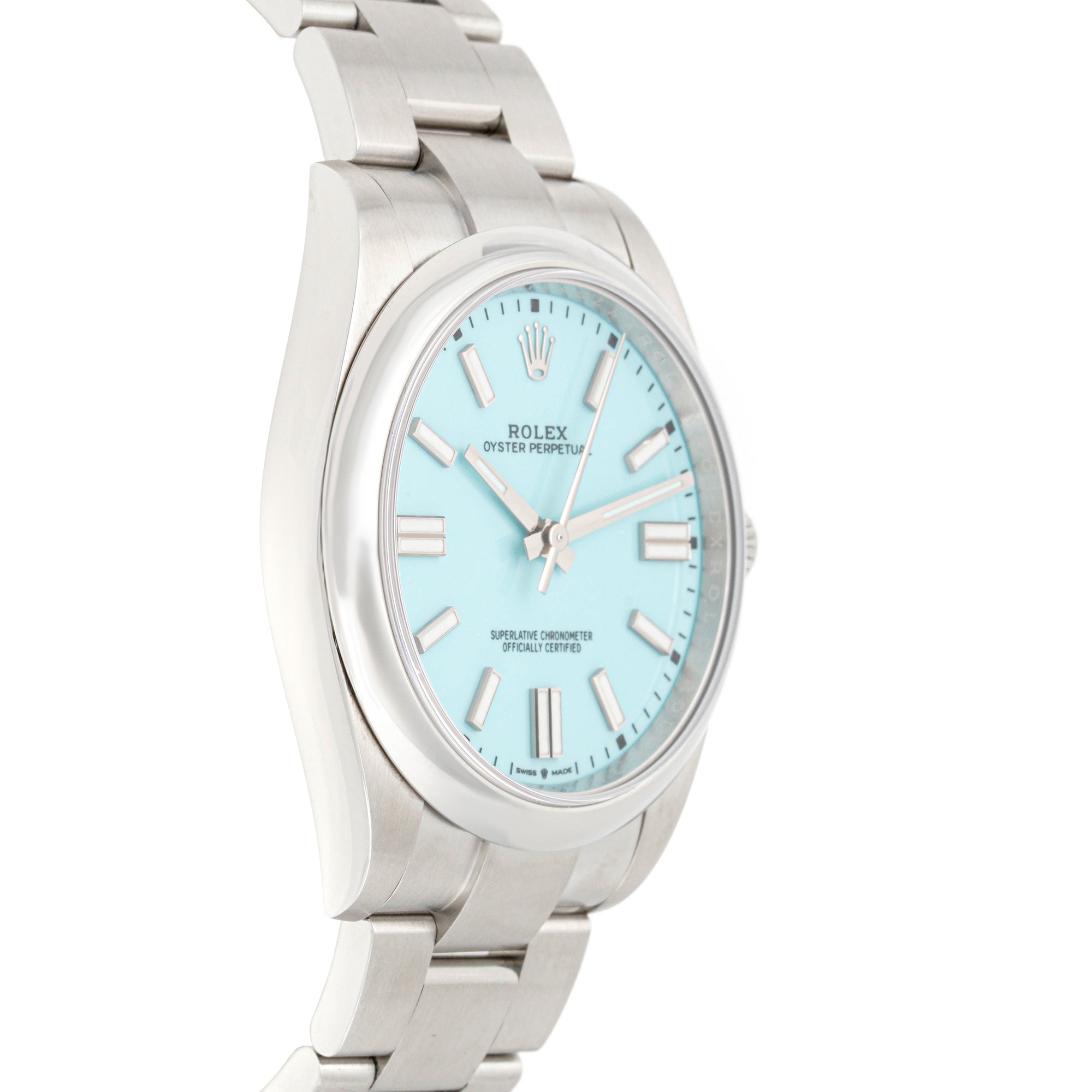 Rolex Oyster Perpetual 41mm Stainless Steel 124300 Turquoise Dial | Index hour markers, Smooth bezel