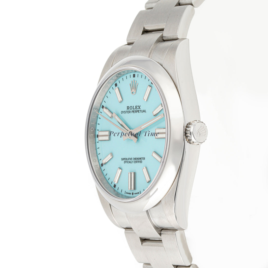 Rolex Oyster Perpetual 41mm Stainless Steel 124300 Turquoise Dial | Index hour markers, Smooth bezel