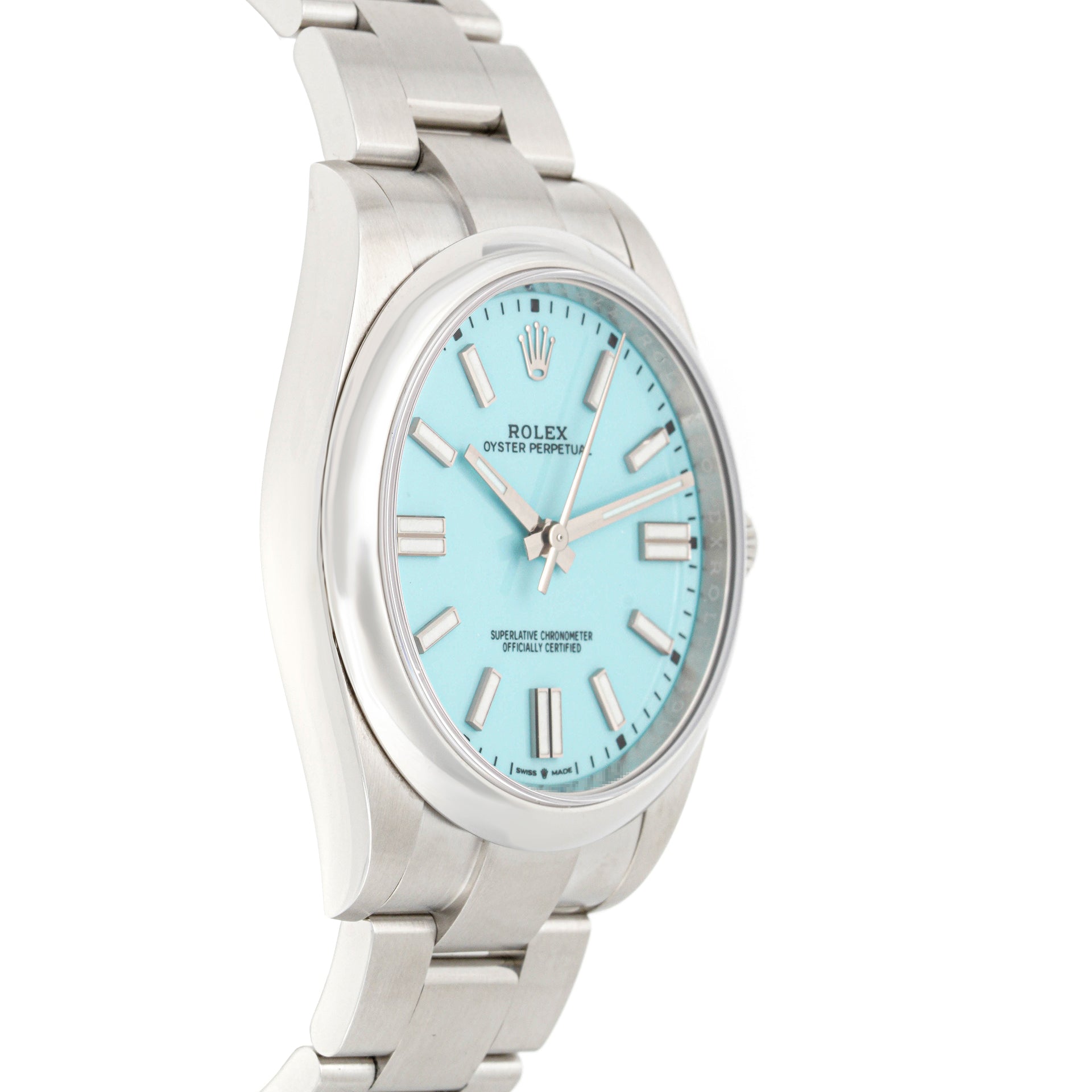 Rolex Oyster Perpetual 41mm Stainless Steel 124300 Turquoise Dial | Index hour markers, Smooth bezel