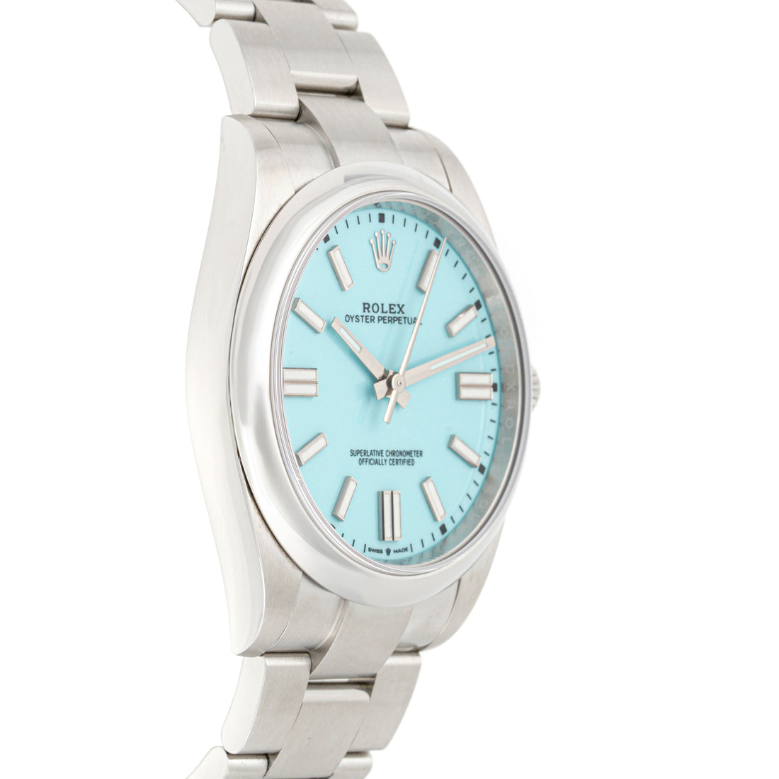 Rolex Oyster Perpetual 41mm Stainless Steel 124300 Turquoise Dial | Index hour markers, Smooth bezel